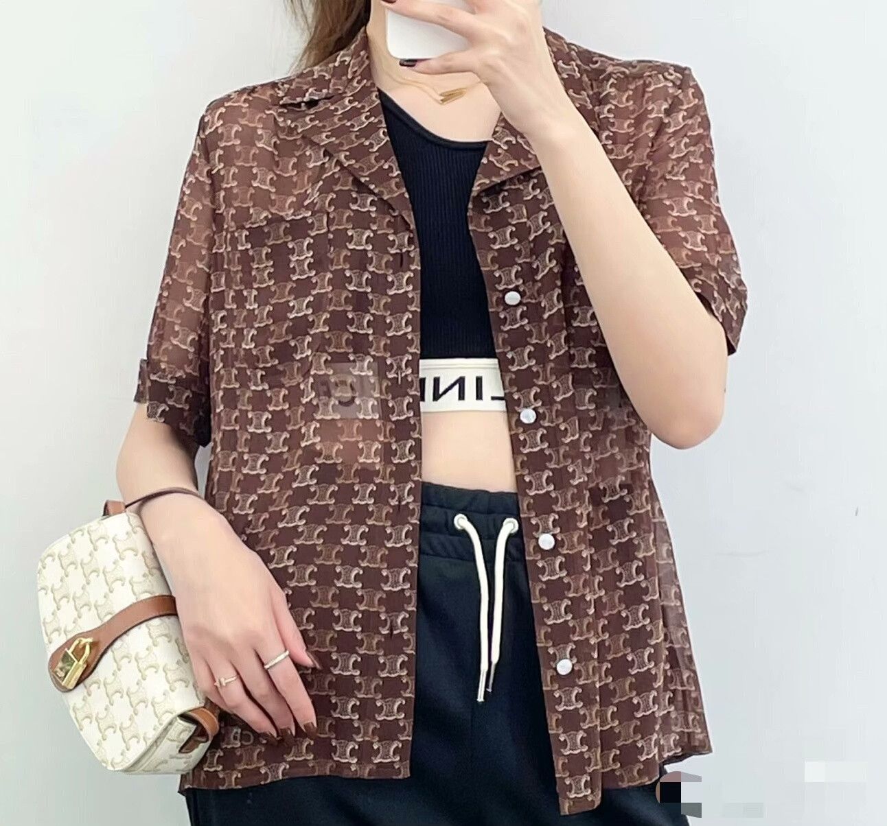 Celine Celine Triomphe Monogram Silk Shirt Size US XXS / EU 40 - 7 Thumbnail