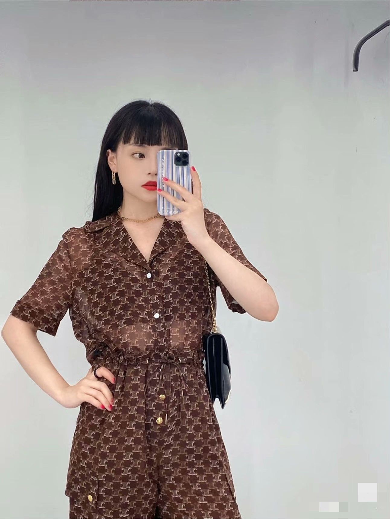 Celine Celine Triomphe Monogram Silk Shirt Size US XXS / EU 40 - 6 Thumbnail