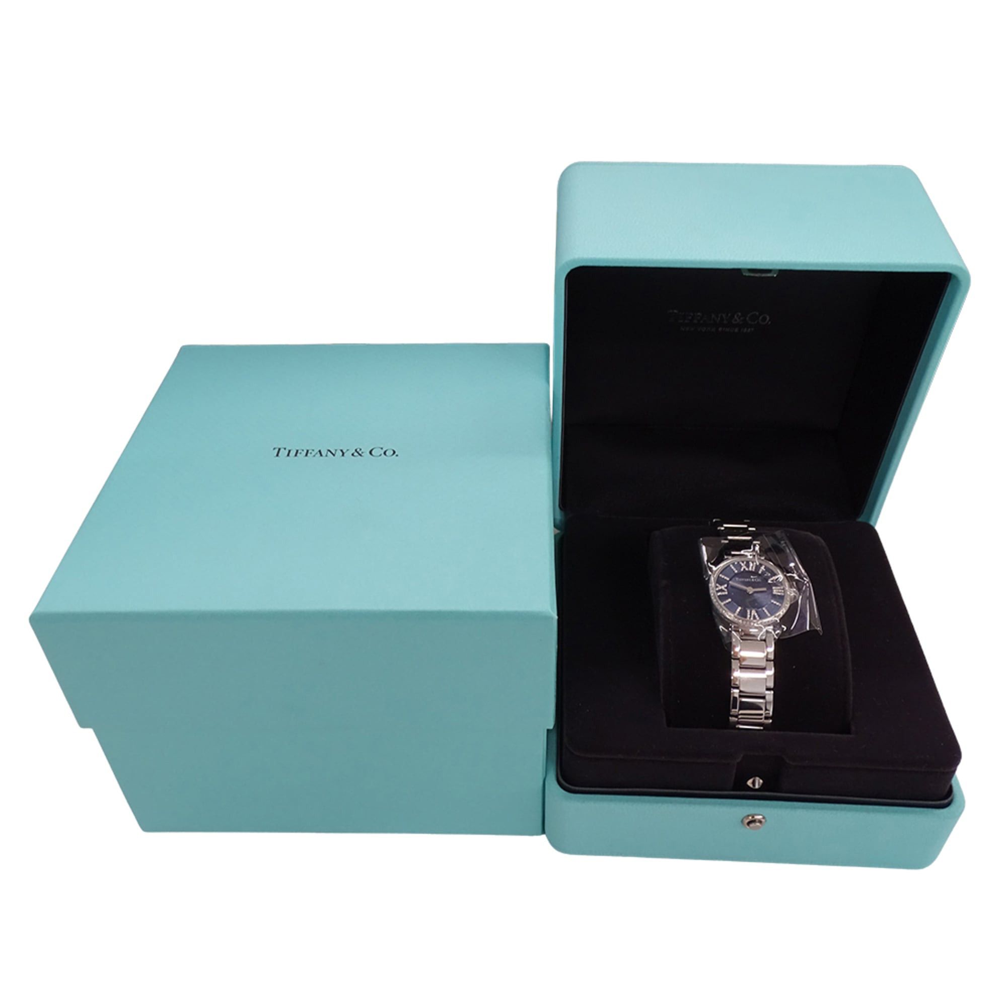 Tiffany & Co. Tiffany & Co. Women's Atlas Diamond Quartz Watch, Stainless Steel (SS), Silver/Navy, 69291651, Polished. Size ONE SIZE - 8 Thumbnail