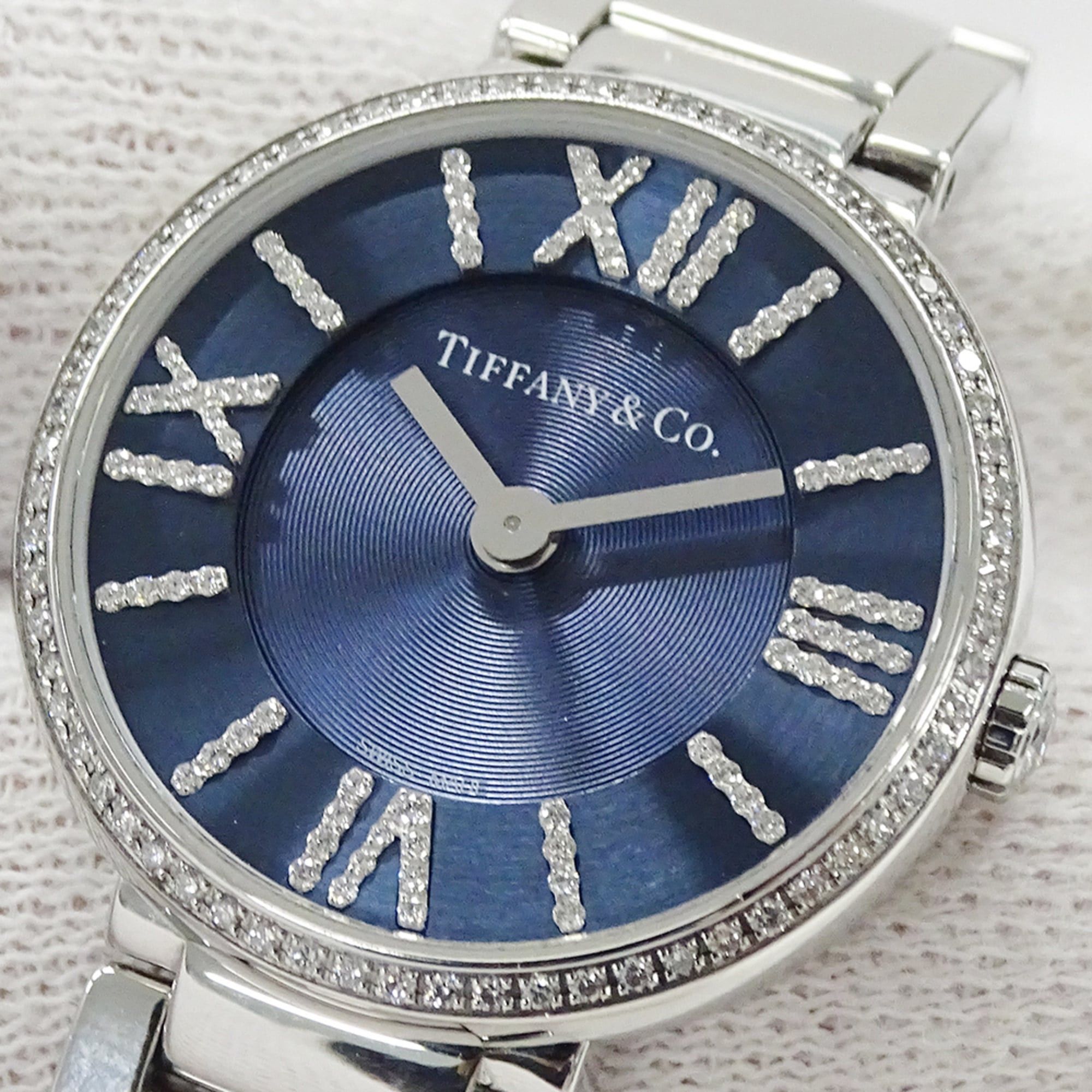 Tiffany & Co. Tiffany & Co. Women's Atlas Diamond Quartz Watch, Stainless Steel (SS), Silver/Navy, 69291651, Polished. Size ONE SIZE - 16 Thumbnail