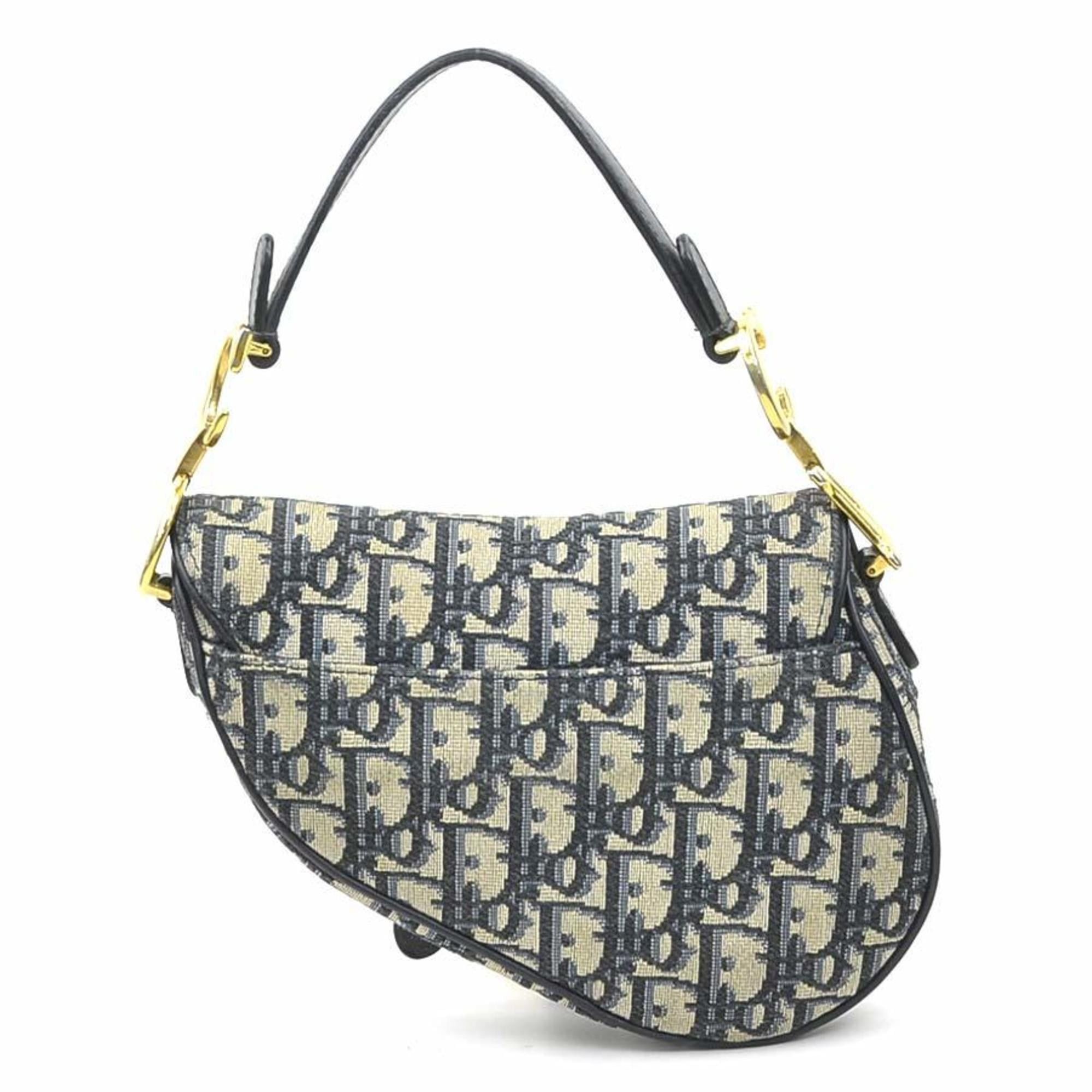 Dior Christian Dior handbag/shoulder bag, saddle bag style, canvas and leather, navy, women's, free shipping, 90243a Size ONE SIZE - 3 Thumbnail