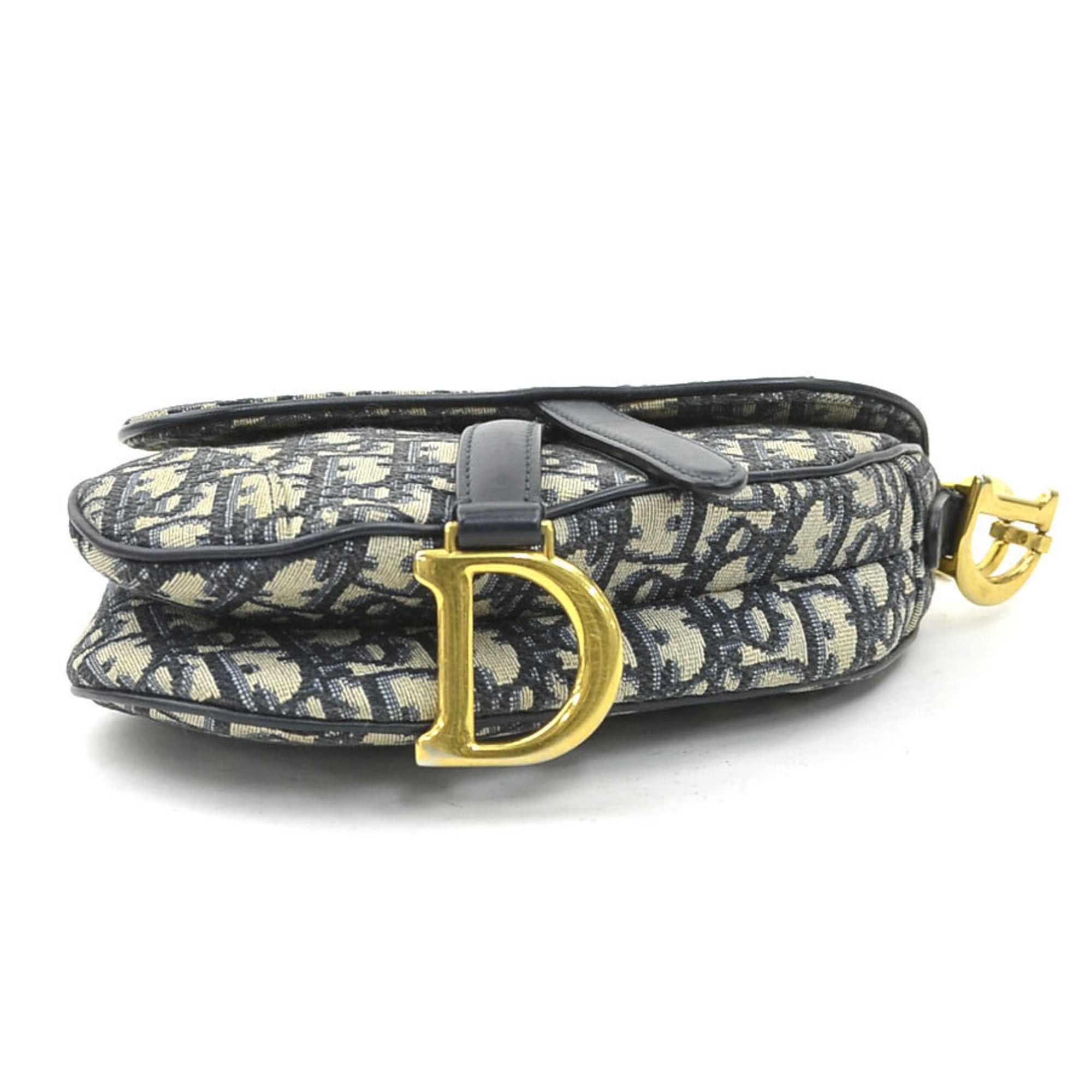 Dior Christian Dior handbag/shoulder bag, saddle bag style, canvas and leather, navy, women's, free shipping, 90243a Size ONE SIZE - 4 Thumbnail