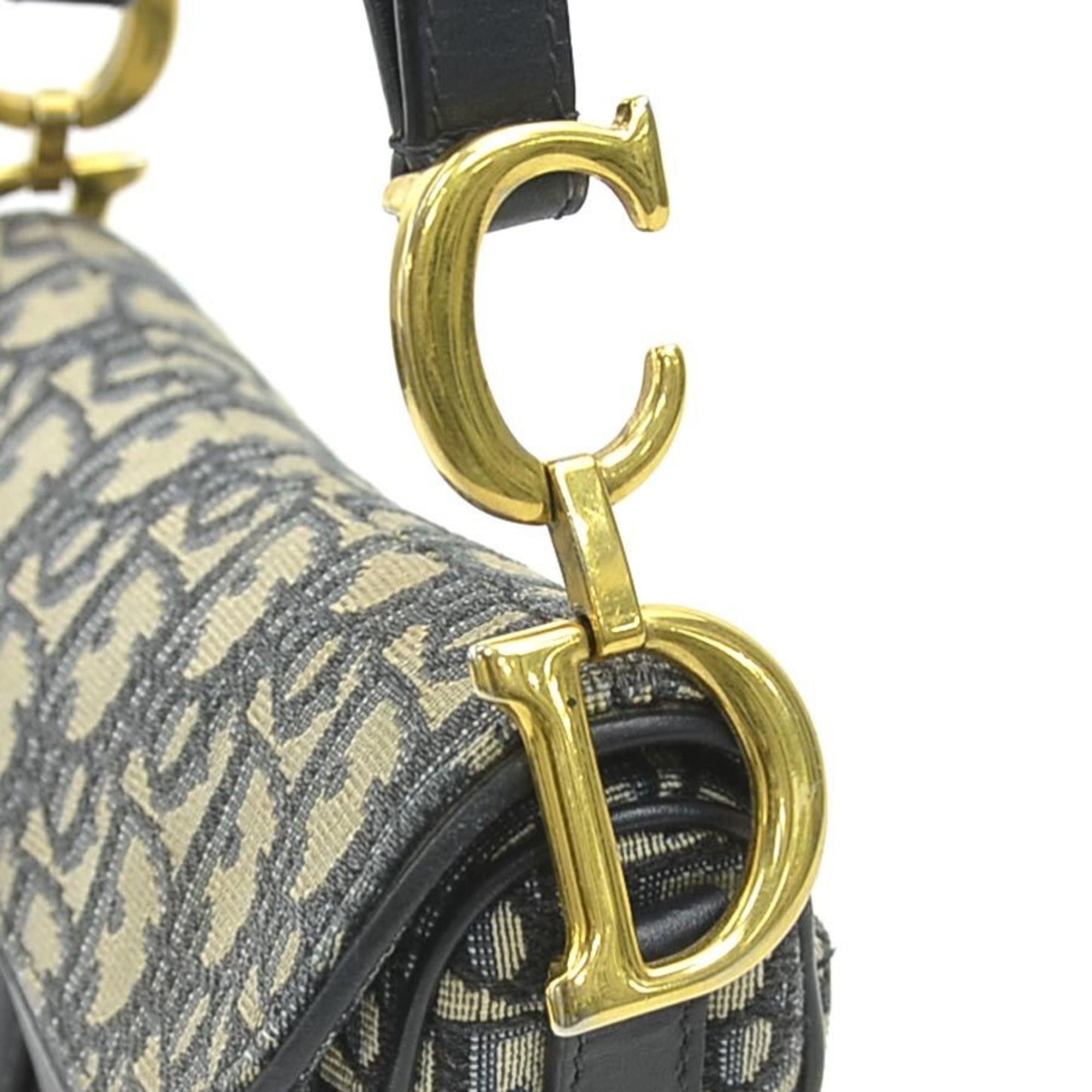 Dior Christian Dior handbag/shoulder bag, saddle bag style, canvas and leather, navy, women's, free shipping, 90243a Size ONE SIZE - 10 Thumbnail