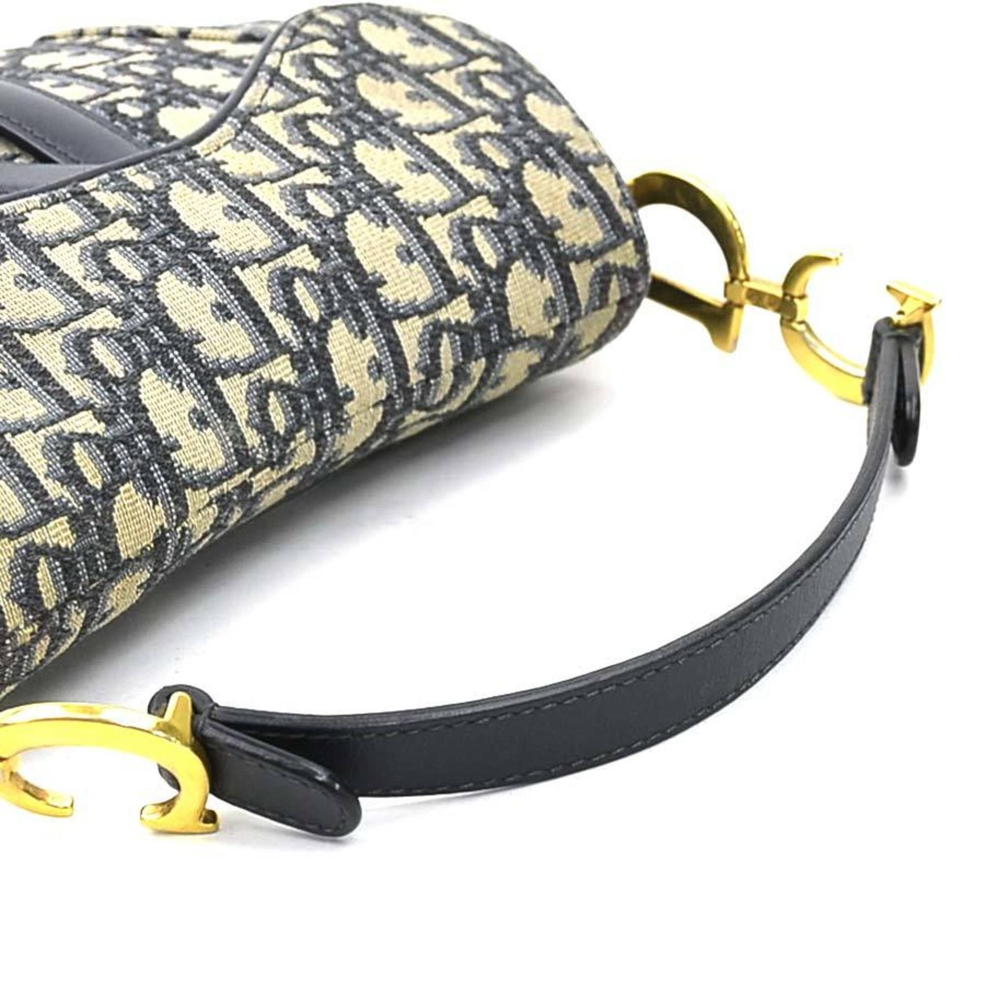Dior Christian Dior handbag/shoulder bag, saddle bag style, canvas and leather, navy, women's, free shipping, 90243a Size ONE SIZE - 8 Thumbnail
