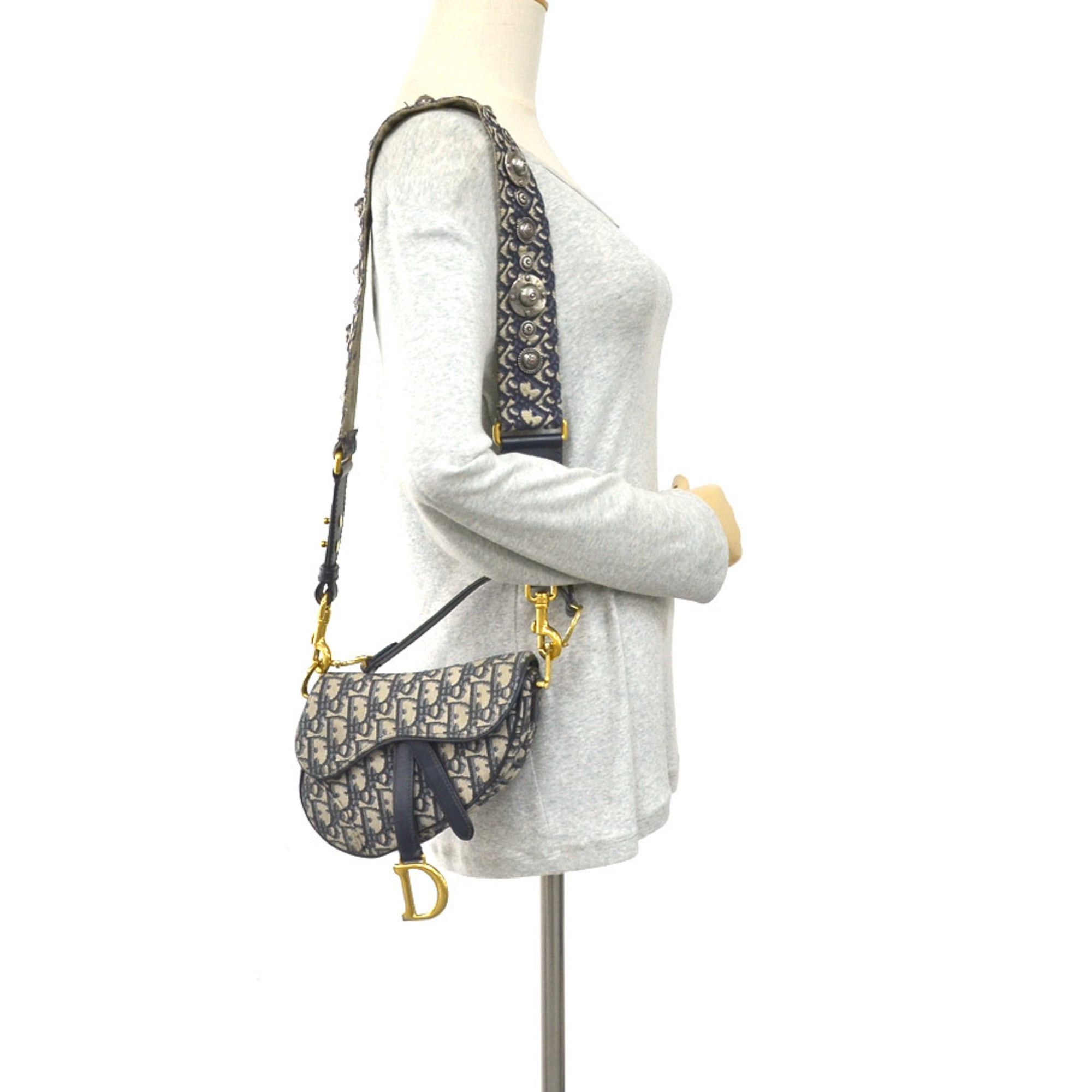 Dior Christian Dior handbag/shoulder bag, saddle bag style, canvas and leather, navy, women's, free shipping, 90243a Size ONE SIZE - 17 Thumbnail