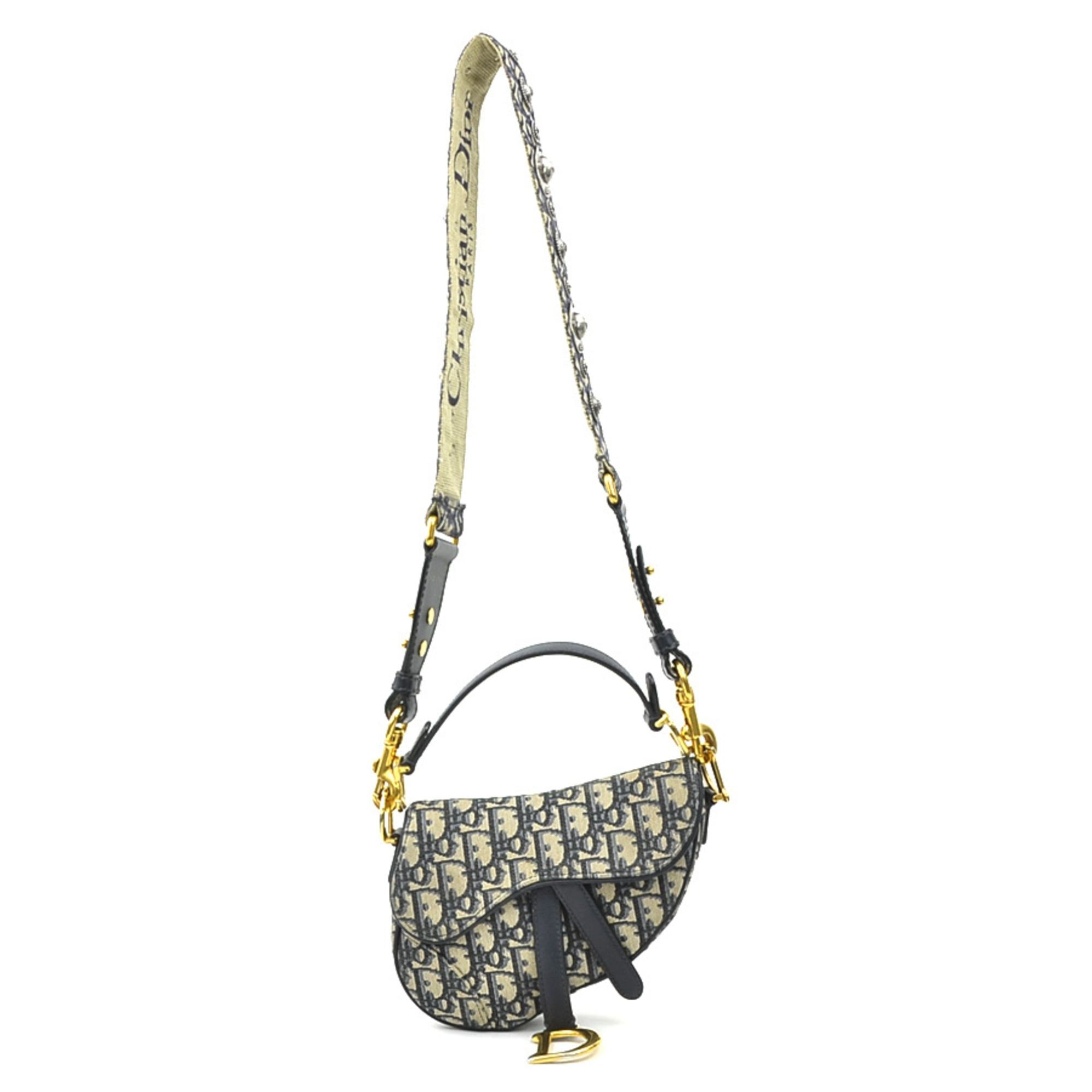 Dior Christian Dior handbag/shoulder bag, saddle bag style, canvas and leather, navy, women's, free shipping, 90243a Size ONE SIZE - 16 Thumbnail