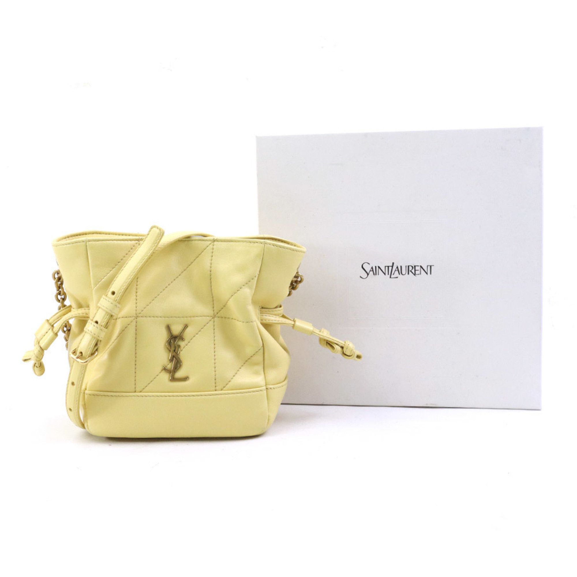 Saint Laurent Paris Saint Laurent Jamie Mini Leather Shoulder Bag, Cream Yellow Gold, Women's, 859174, Free Shipping, 90240a Size ONE SIZE - 17 Thumbnail