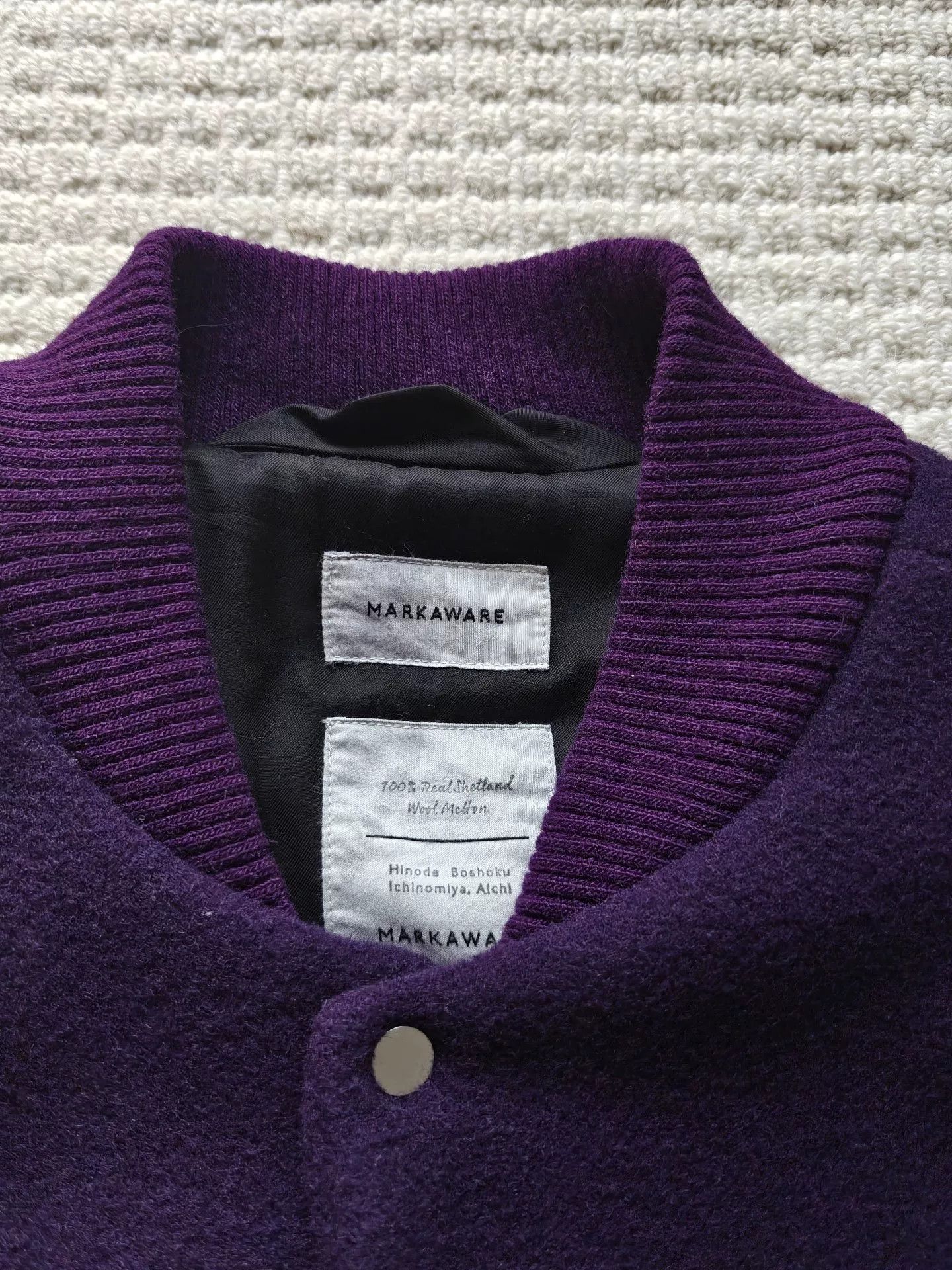 Japanese Brand MARKAWARE Purple Wool Blend Baseball Jacket Size US M / EU 48-50 / 2 - 2 Thumbnail