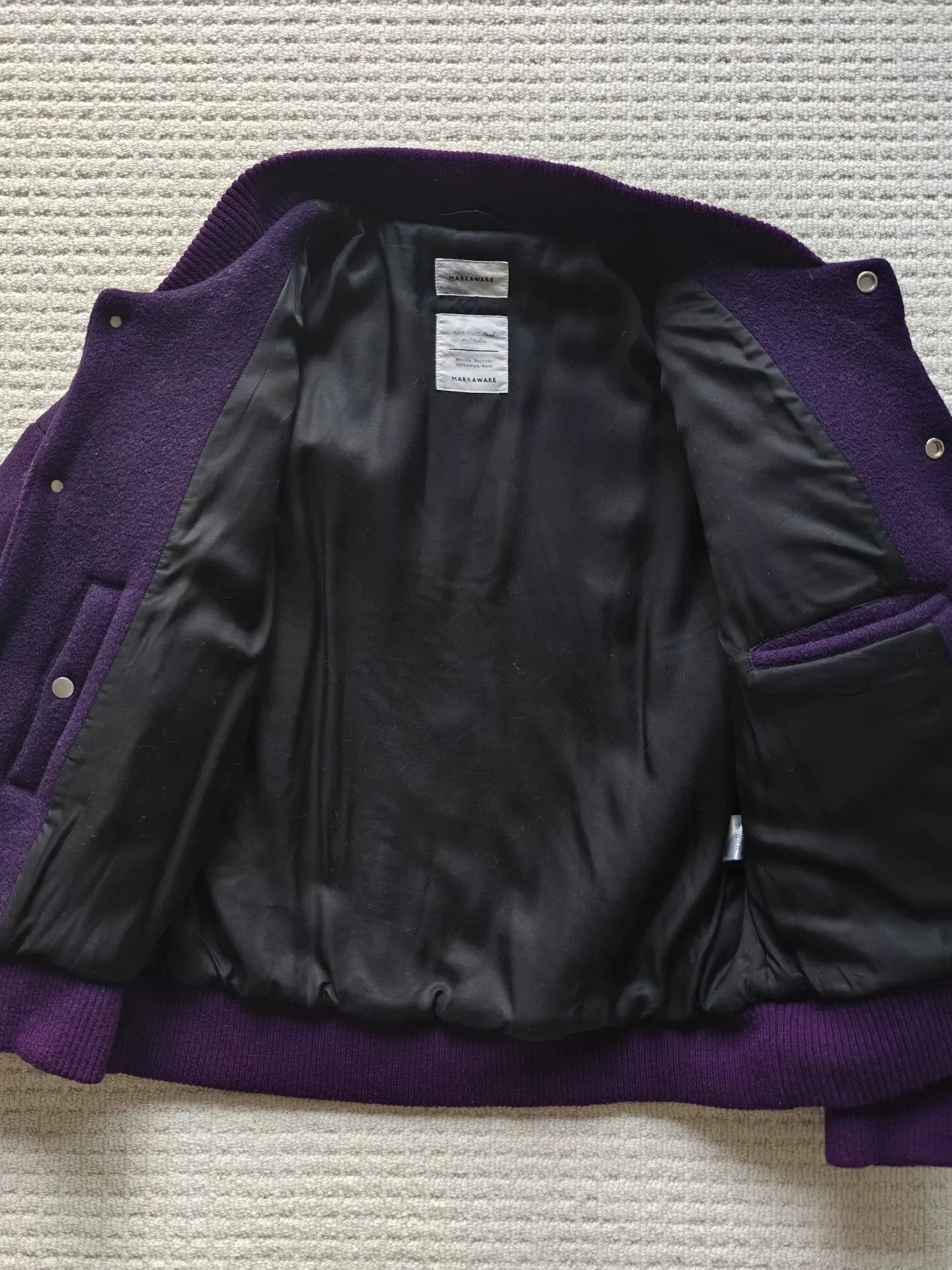 Japanese Brand MARKAWARE Purple Wool Blend Baseball Jacket Size US M / EU 48-50 / 2 - 6 Thumbnail
