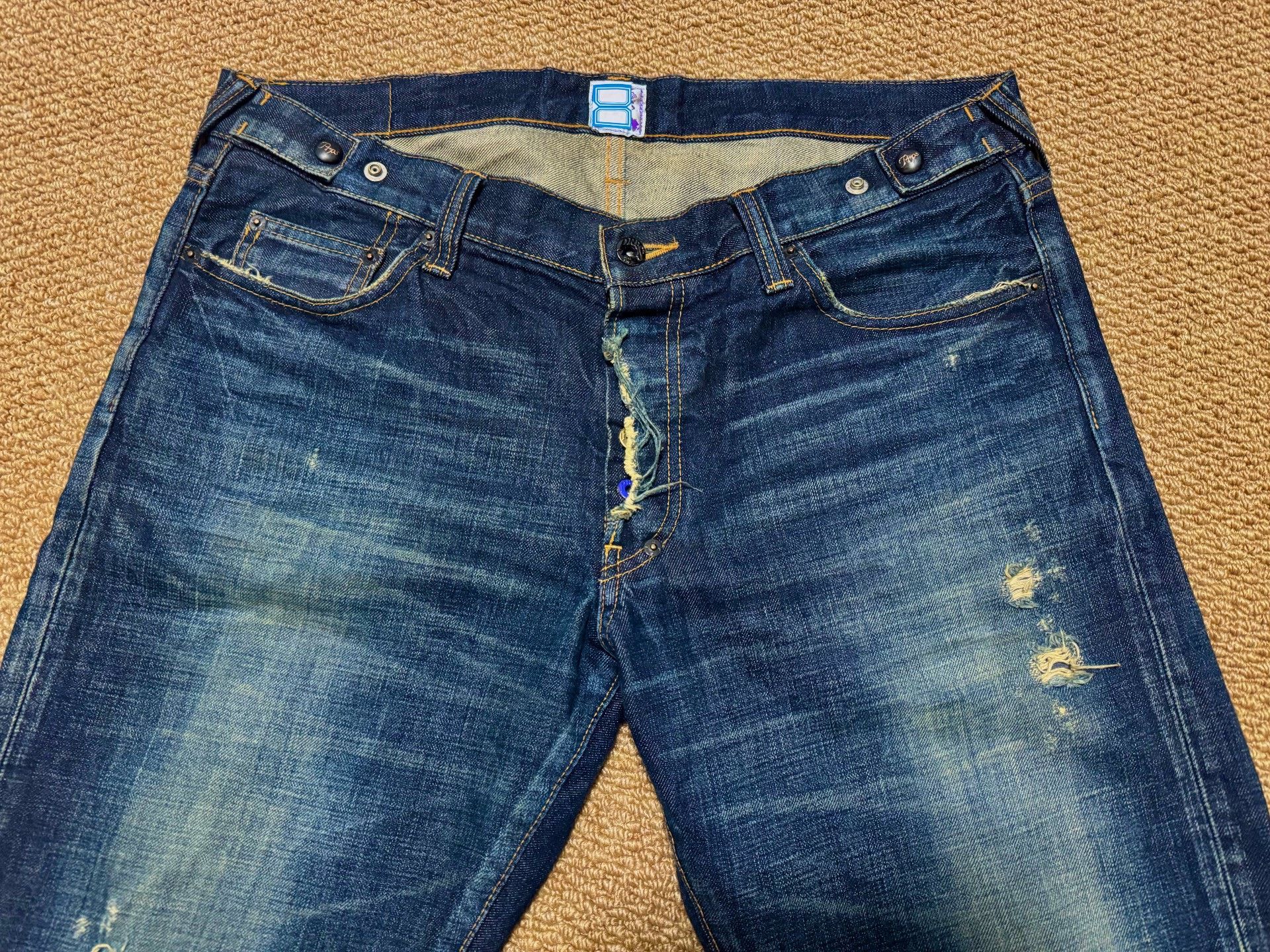 Japanese Brand Blue Distressed Denim Jeans Size US 34 / EU 50 - 4 Thumbnail