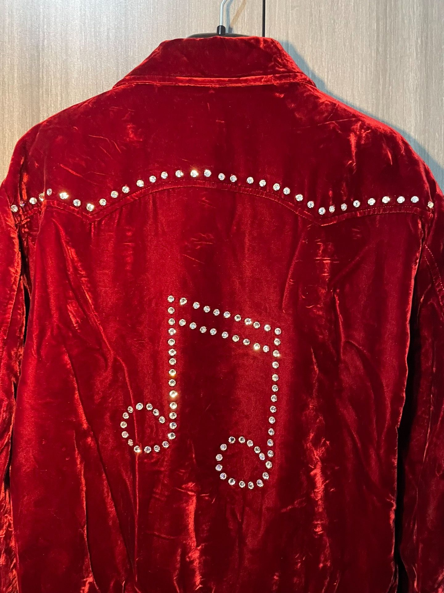 Saint Laurent Paris Saint Laurent Red Velvet Crystal Jacket Size L / US 10 / IT 46 - 4 Thumbnail