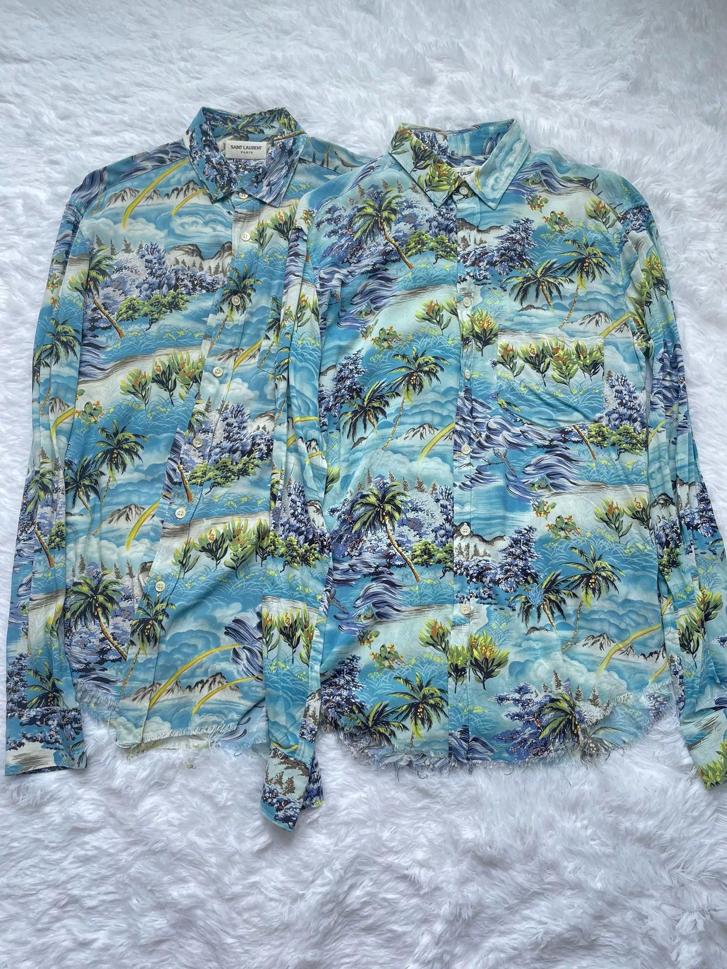 Saint Laurent Paris Saint Laurent 2016 Blue Palm Print Shirt Size US S / EU 44-46 / 1 - 2 Thumbnail