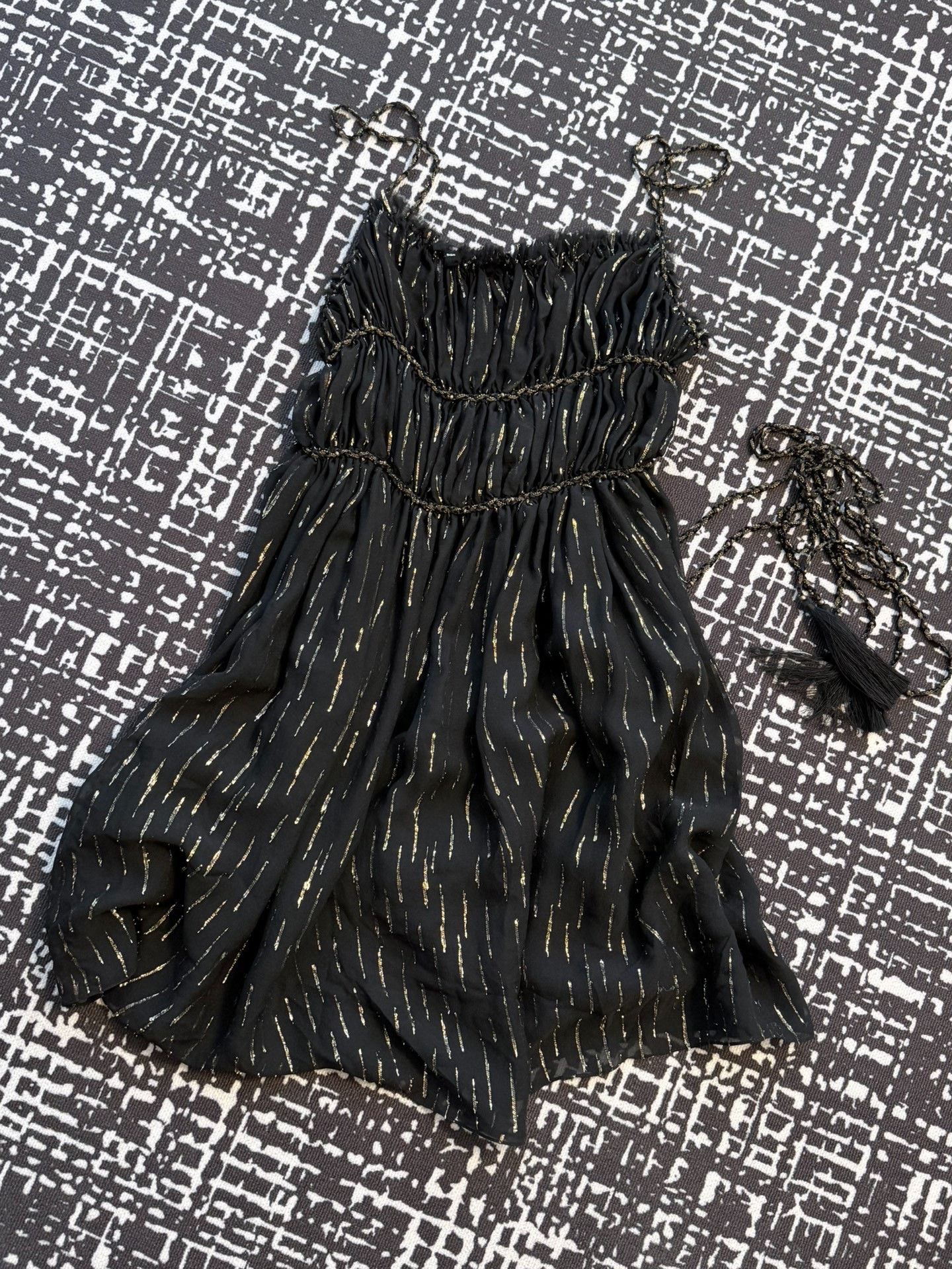 Saint Laurent Paris YSL Black Gold Striped Silk Dress Size XXS / US 00 / IT 34 - 2 Thumbnail