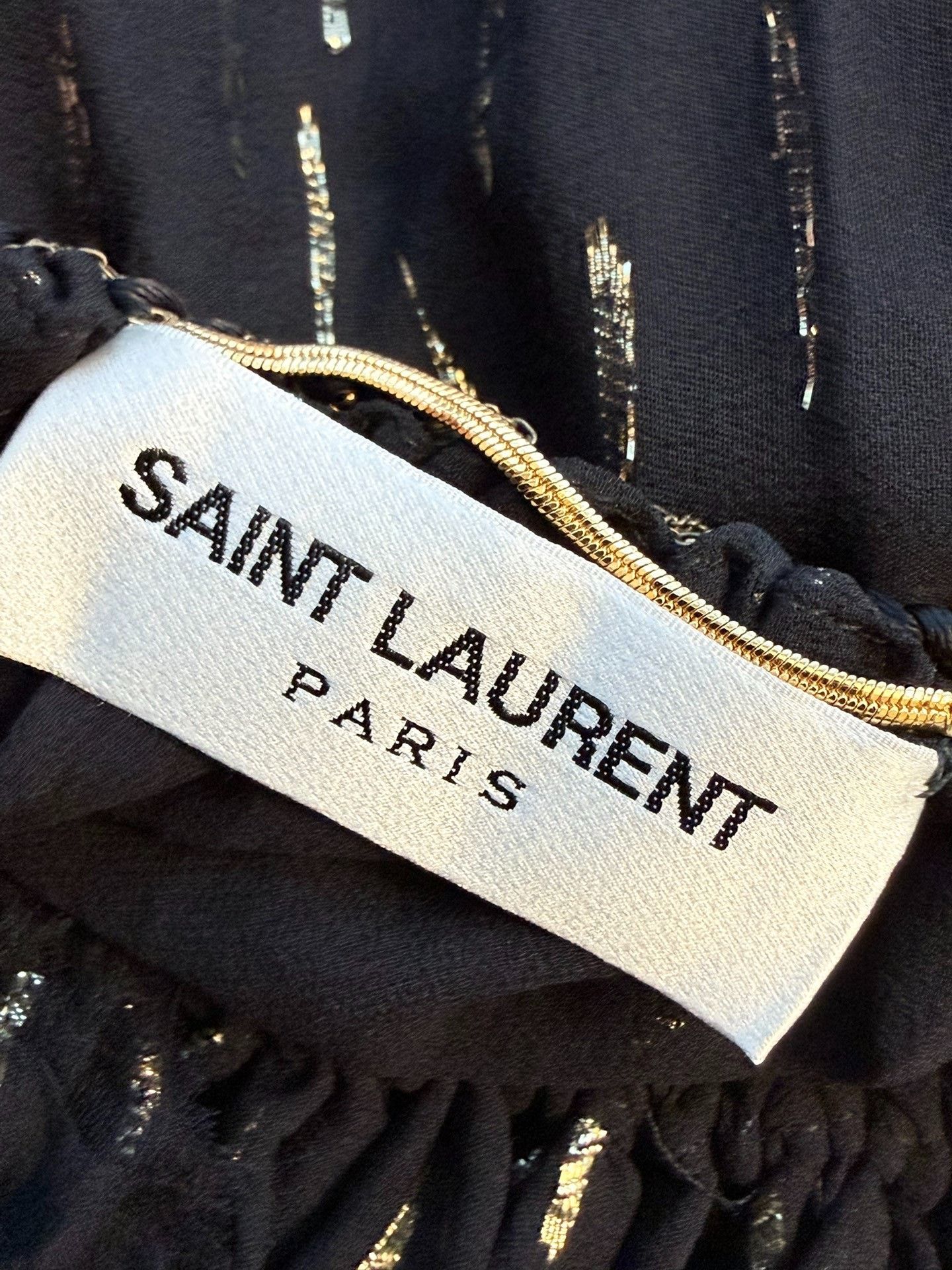 Saint Laurent Paris YSL Black Gold Striped Silk Dress Size XXS / US 00 / IT 34 - 3 Thumbnail