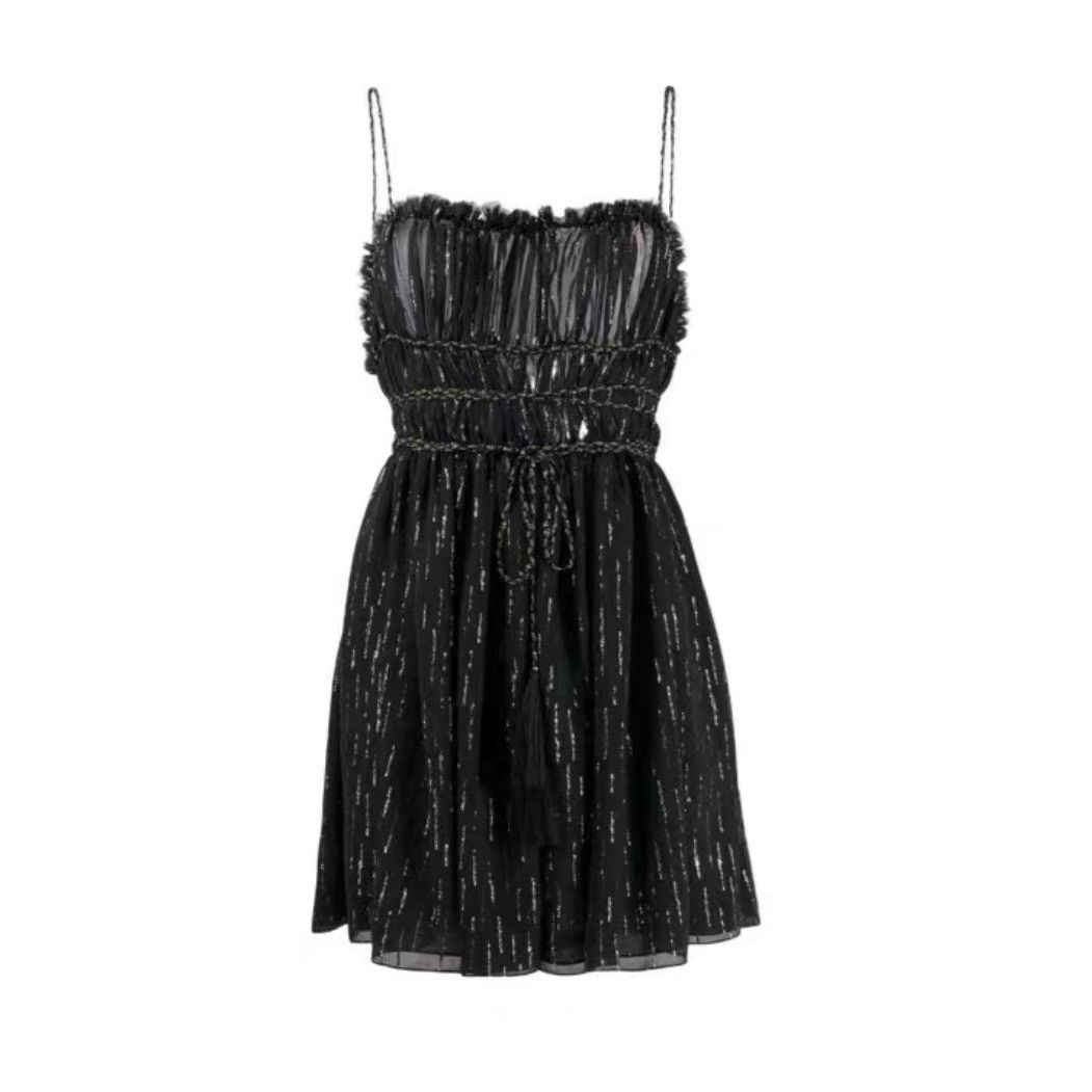 Saint Laurent Paris YSL Black Gold Striped Silk Dress Size XXS / US 00 / IT 34 - 7 Thumbnail