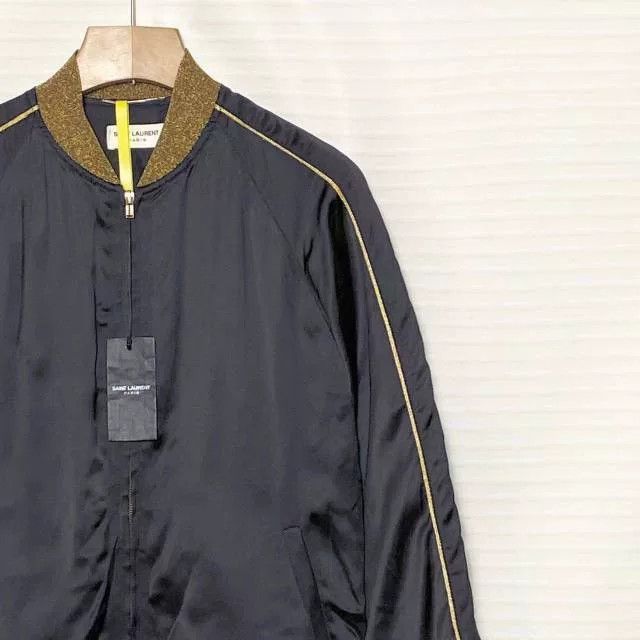 Saint Laurent Paris Saint Laurent Black Gold Satin Bomber Jacket Size US L / EU 52-54 / 3 - 3 Thumbnail