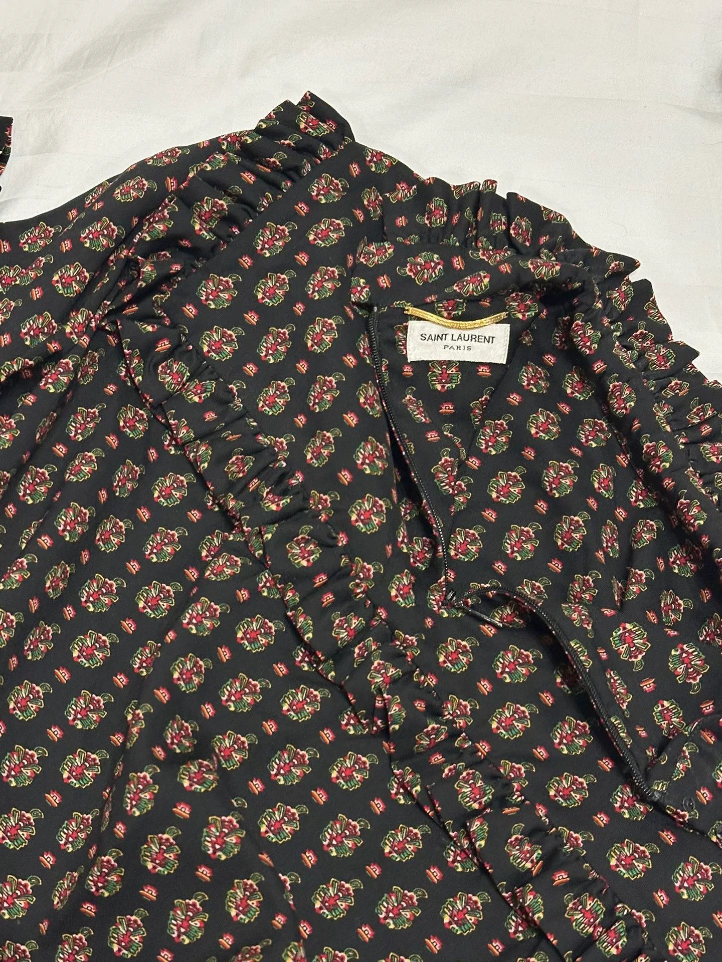 Saint Laurent Paris Saint Laurent Floral Ruffled Wool Blouse Size XXS / US 00 / IT 34 - 8 Thumbnail