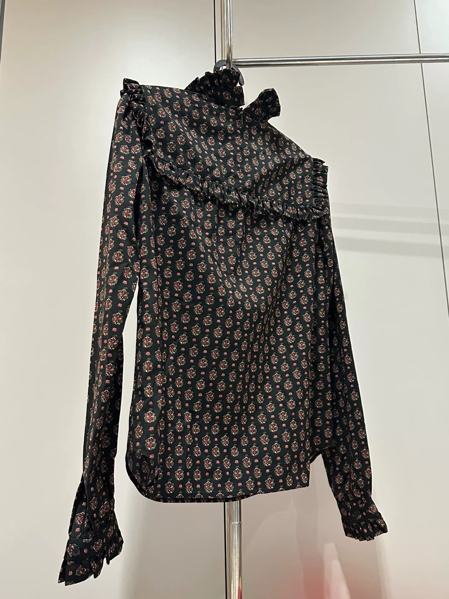 Saint Laurent Paris Saint Laurent Floral Ruffled Wool Blouse Size XXS / US 00 / IT 34 - 2 Thumbnail