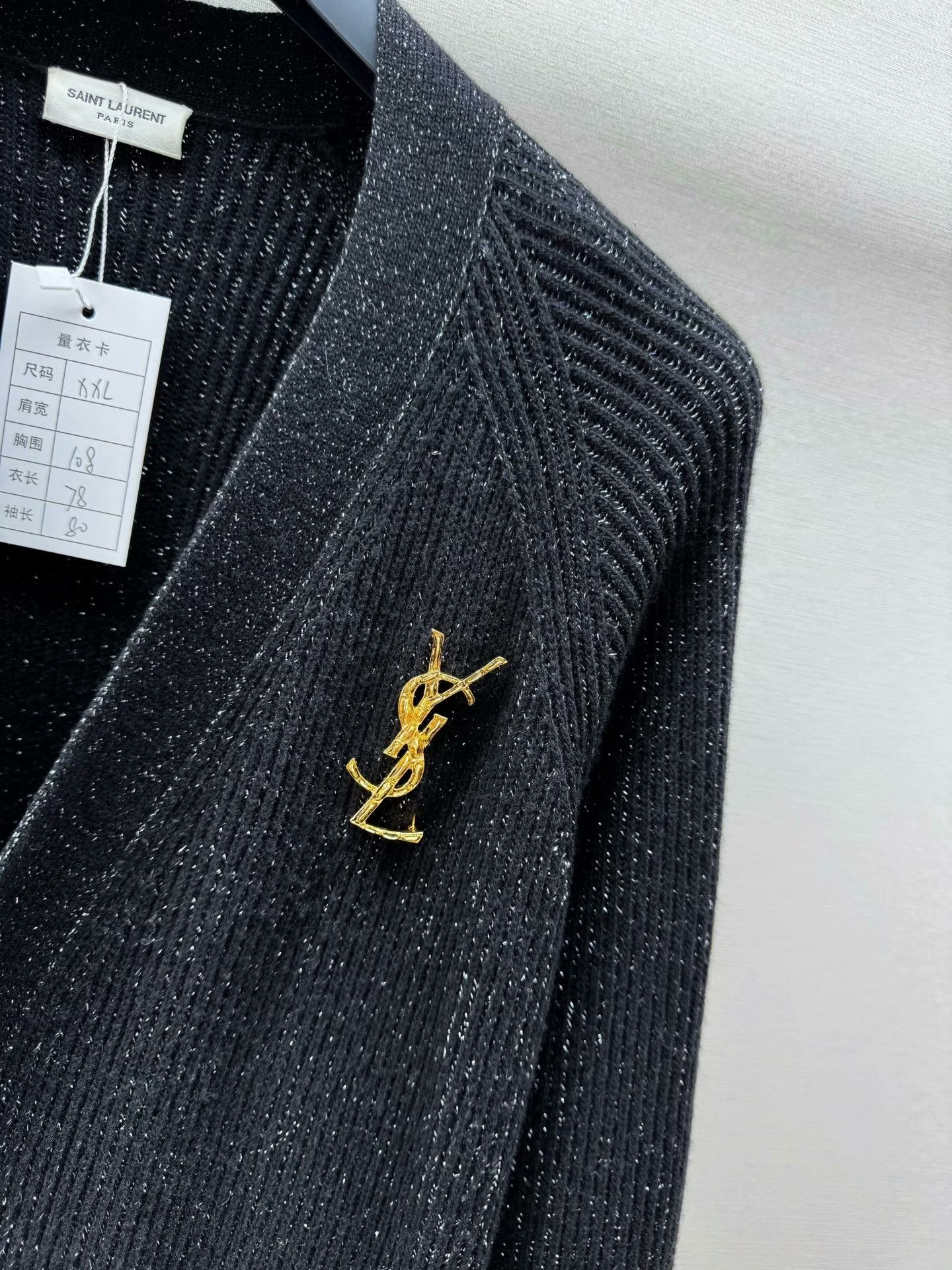 Saint Laurent Paris Saint Laurent Black Cardigan with Gold YSL Pin Size US XXL / EU 58 / 5 - 6 Thumbnail