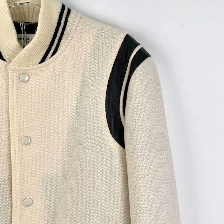 Saint Laurent Paris Saint Laurent Cream Striped Baseball Jacket Size US S / EU 44-46 / 1 - 3 Thumbnail