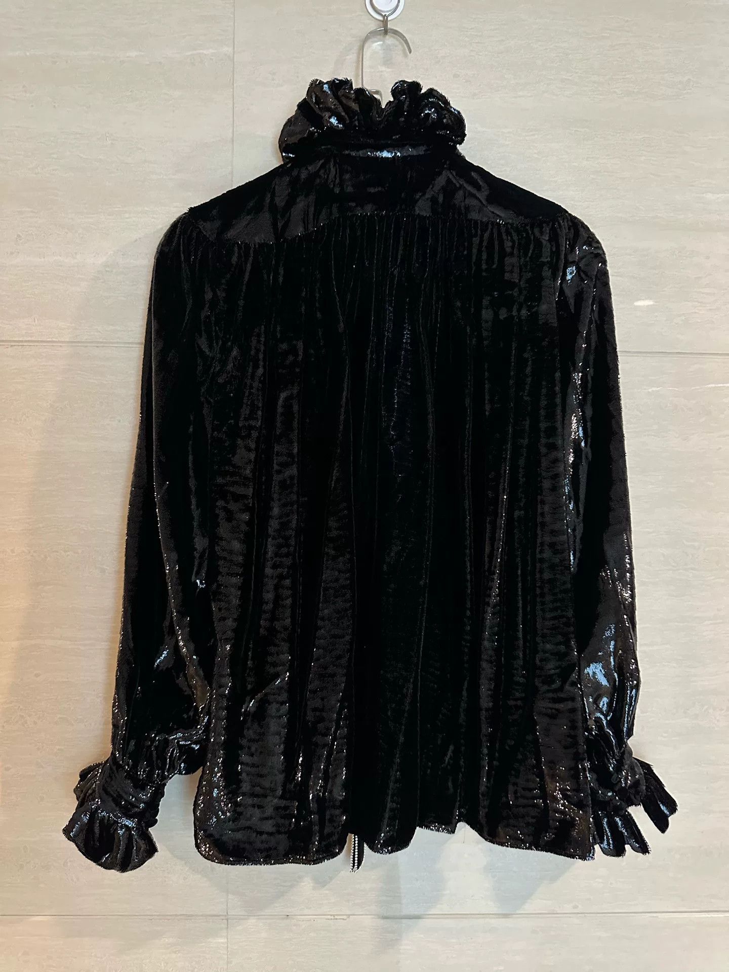 Saint Laurent Paris Saint Laurent YSL Velvet Ruffled Blouse Size XS / US 0-2 / IT 36-38 - 2 Thumbnail
