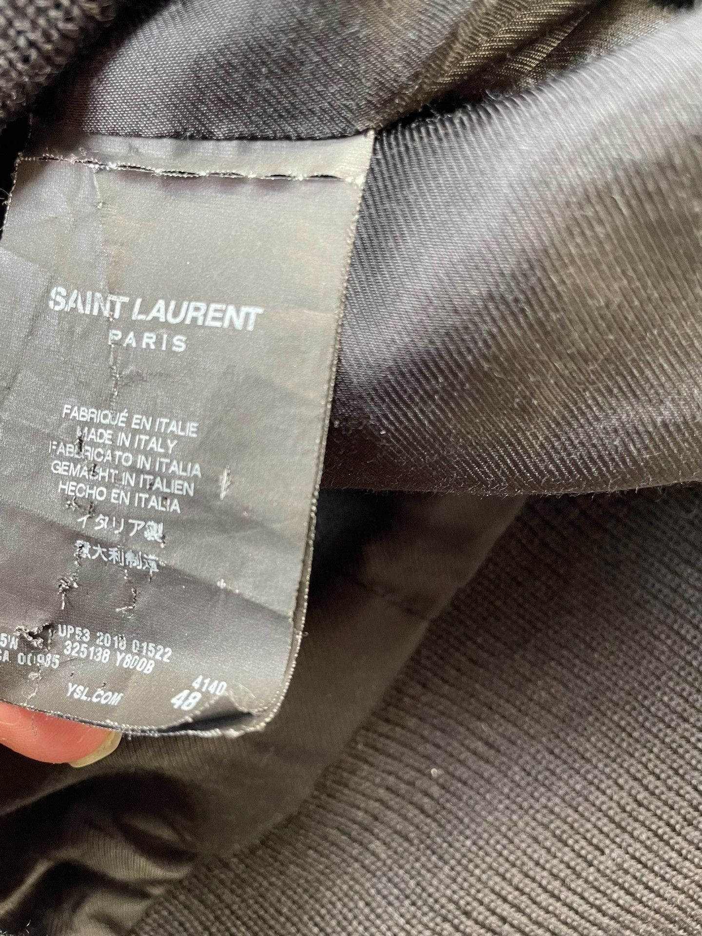 Saint Laurent Paris Saint Laurent Navy Leather-Sleeve Baseball Jacket Size US M / EU 48-50 / 2 - 7 Thumbnail
