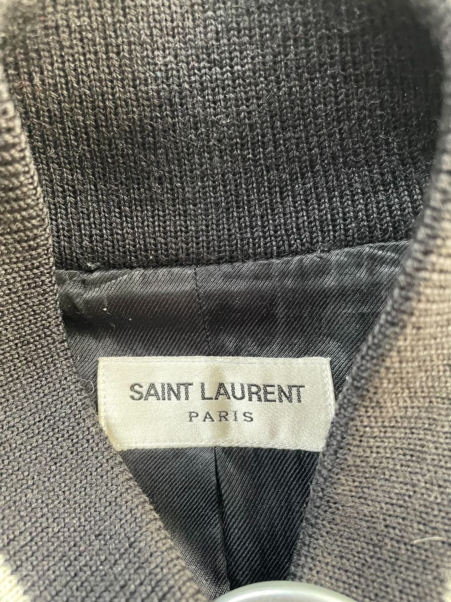 Saint Laurent Paris Saint Laurent Navy Leather-Sleeve Baseball Jacket Size US M / EU 48-50 / 2 - 6 Thumbnail