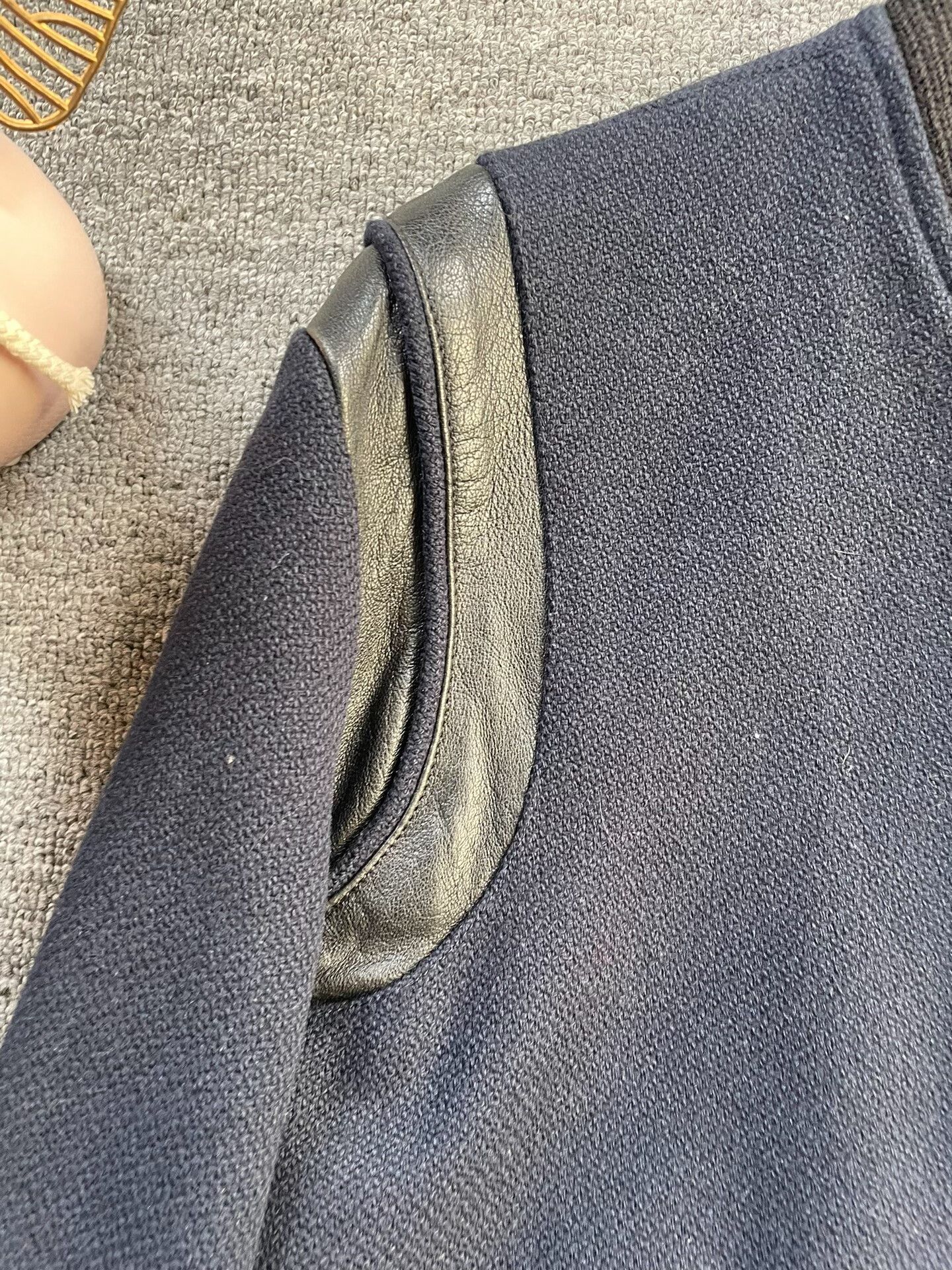 Saint Laurent Paris Saint Laurent Navy Leather-Sleeve Baseball Jacket Size US M / EU 48-50 / 2 - 5 Thumbnail
