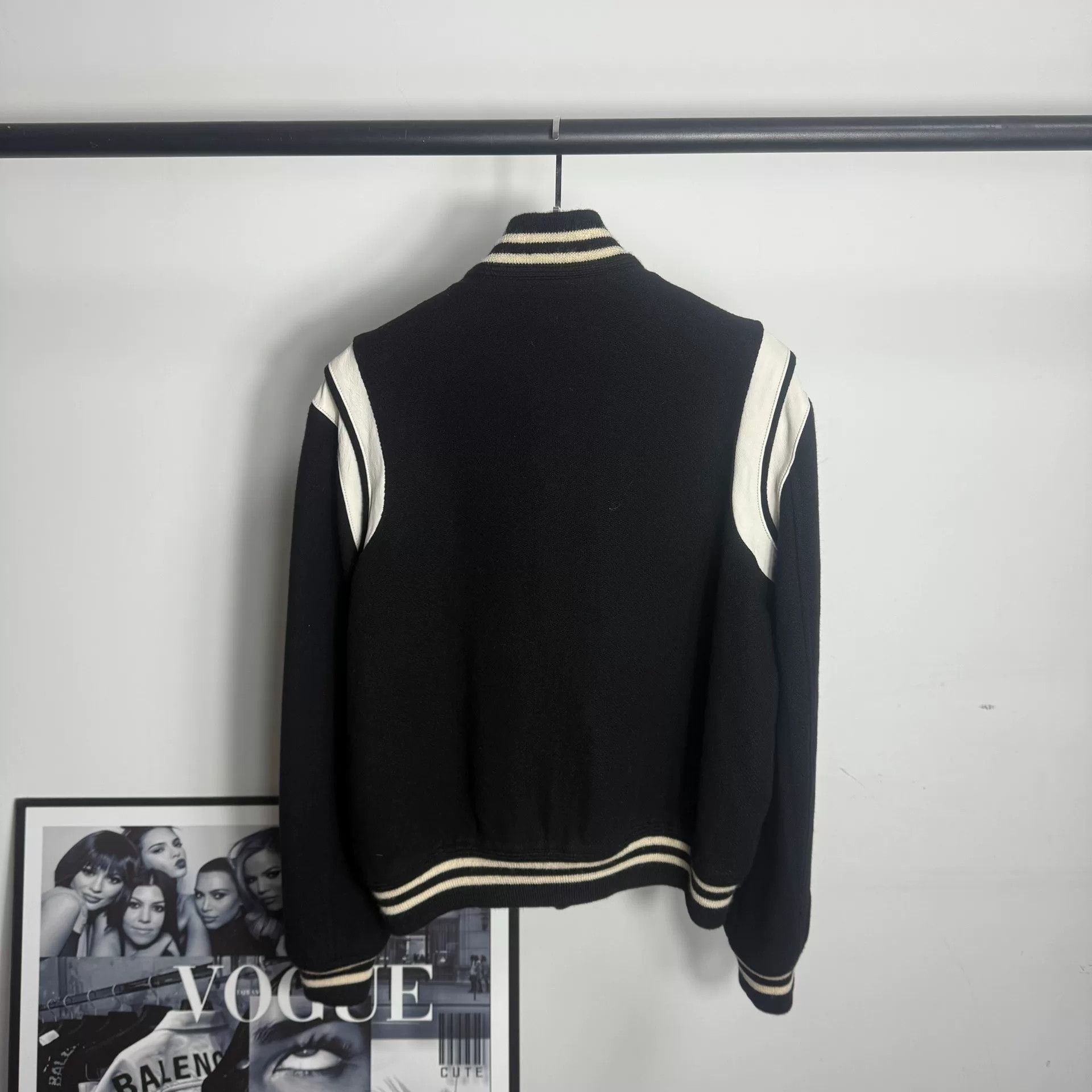 Saint Laurent Paris Saint Laurent Black White Leather Varsity Jacket Size US M / EU 48-50 / 2 - 2 Thumbnail