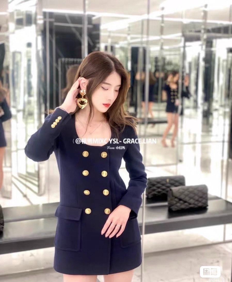 Saint Laurent Paris Saint Laurent Dark Blue Double-Breasted Blazer Size S / US 4 / IT 40 - 8 Thumbnail