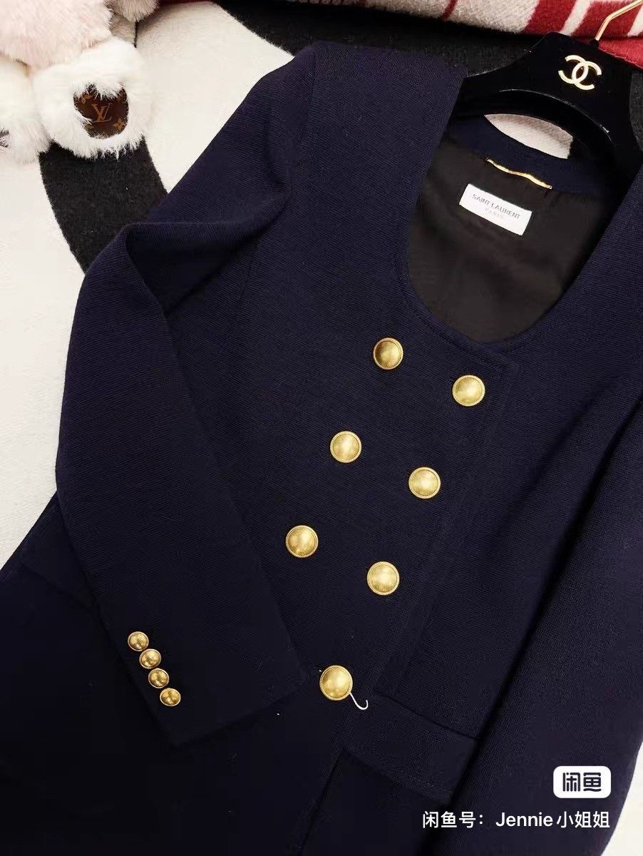 Saint Laurent Paris Saint Laurent Dark Blue Double-Breasted Blazer Size S / US 4 / IT 40 - 2 Thumbnail