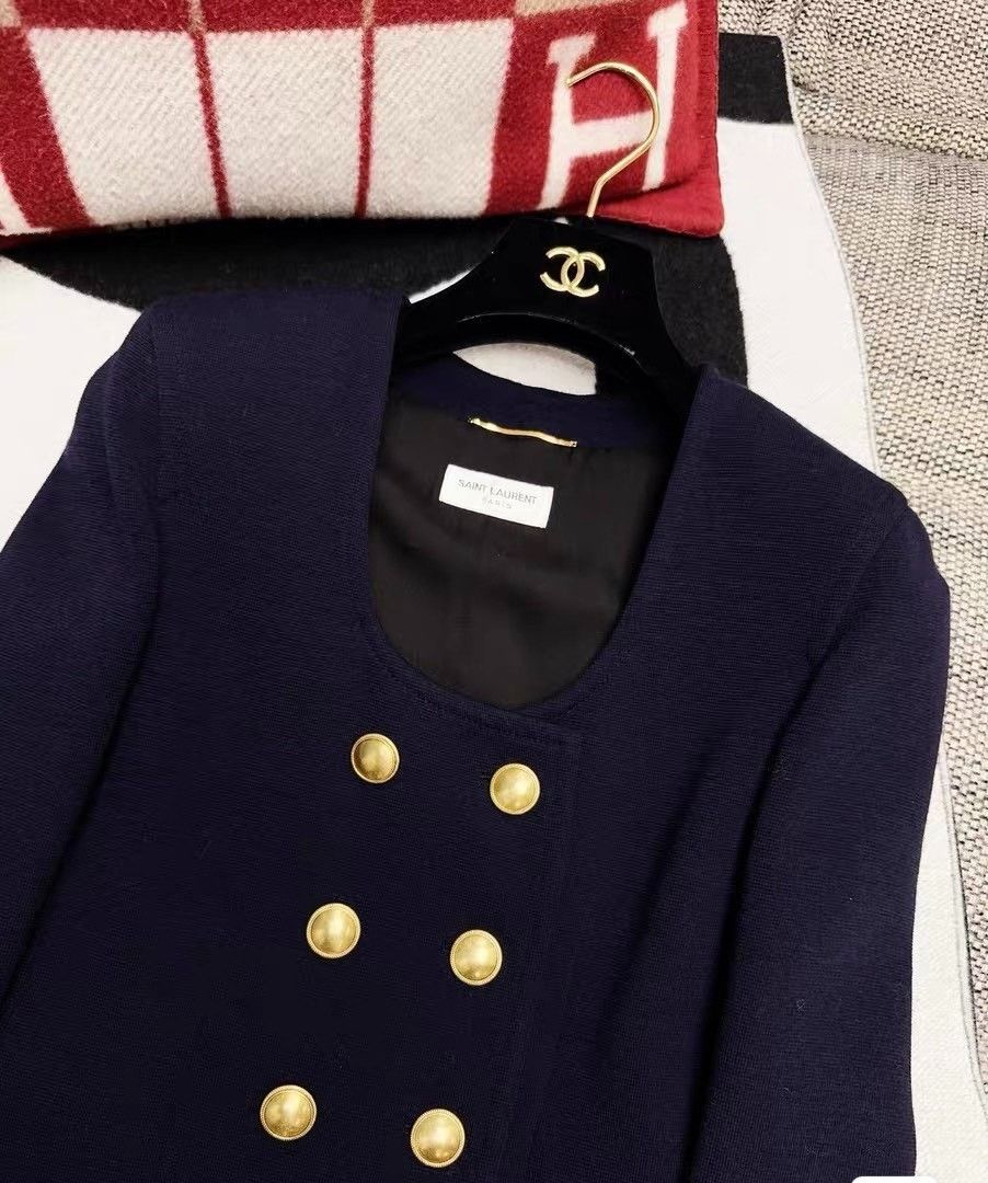 Saint Laurent Paris Saint Laurent Dark Blue Double-Breasted Blazer Size S / US 4 / IT 40 - 6 Thumbnail