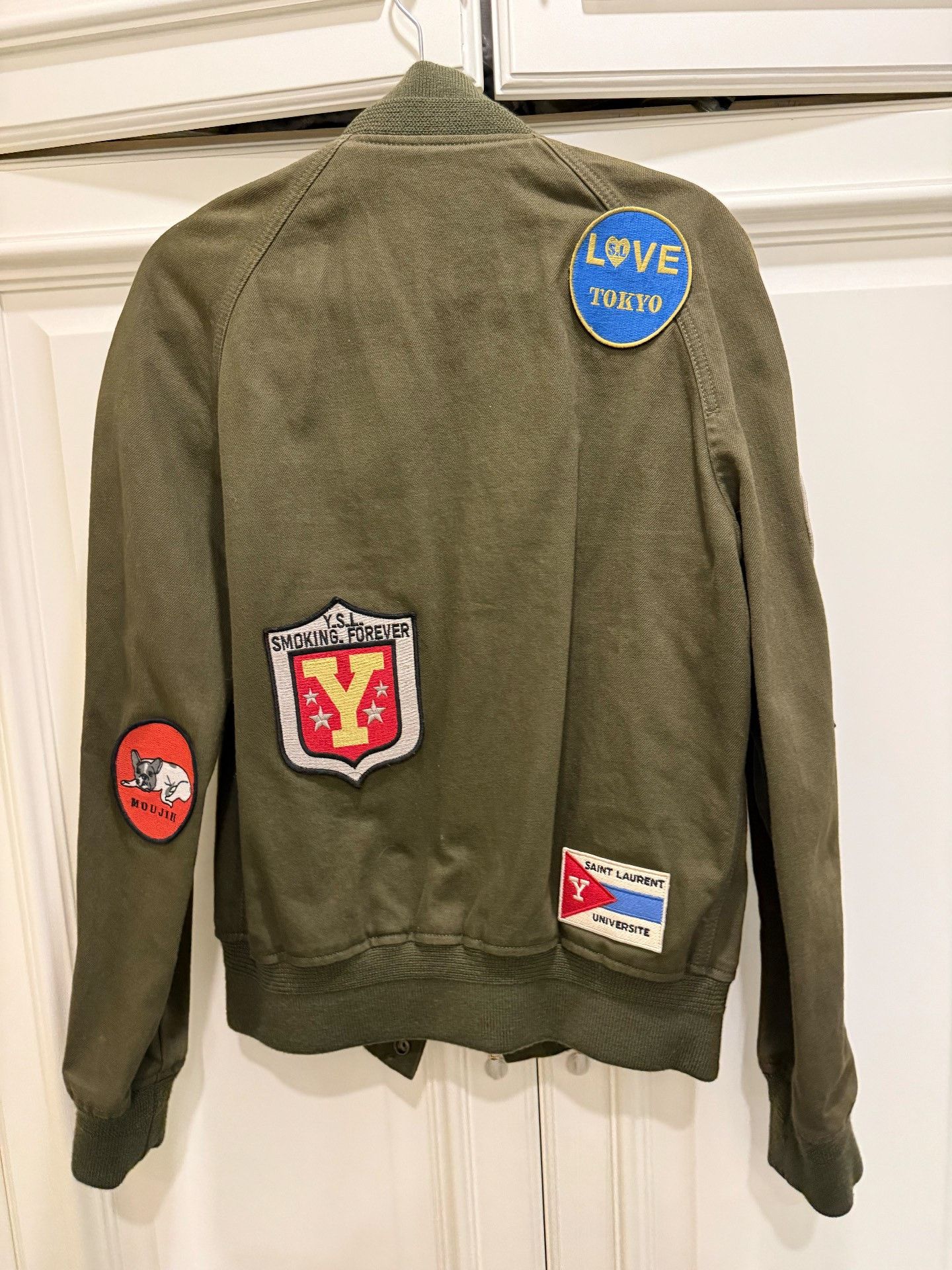 Saint Laurent Paris Saint Laurent Olive Green Badge Bomber Jacket Size US S / EU 44-46 / 1 - 3 Thumbnail