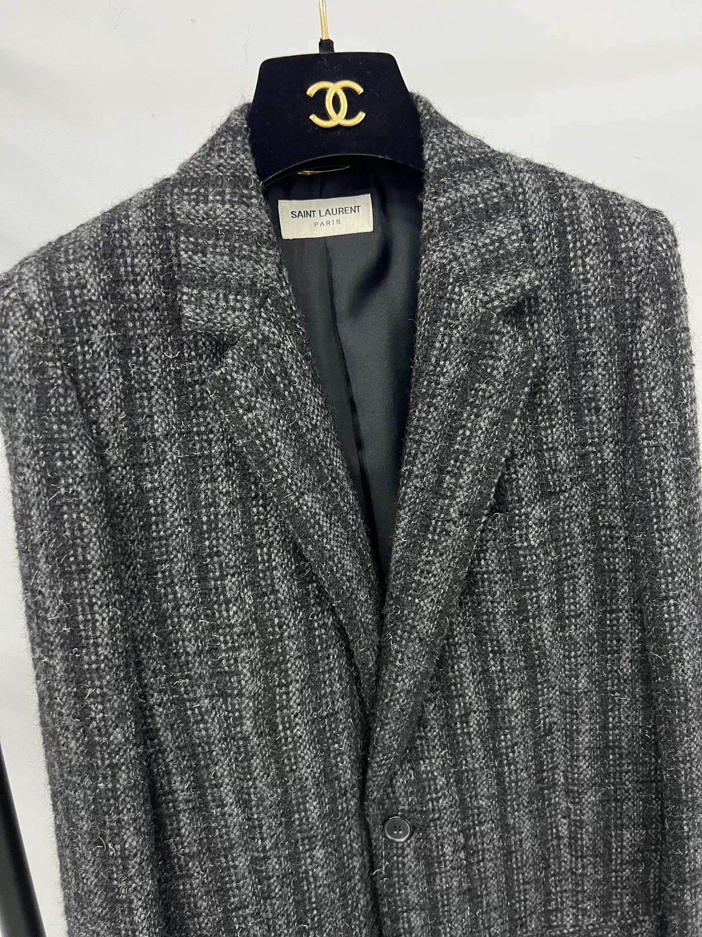 Saint Laurent Paris Saint Laurent Gray Checkered Wool Blazer Size XS / US 0-2 / IT 36-38 - 3 Thumbnail