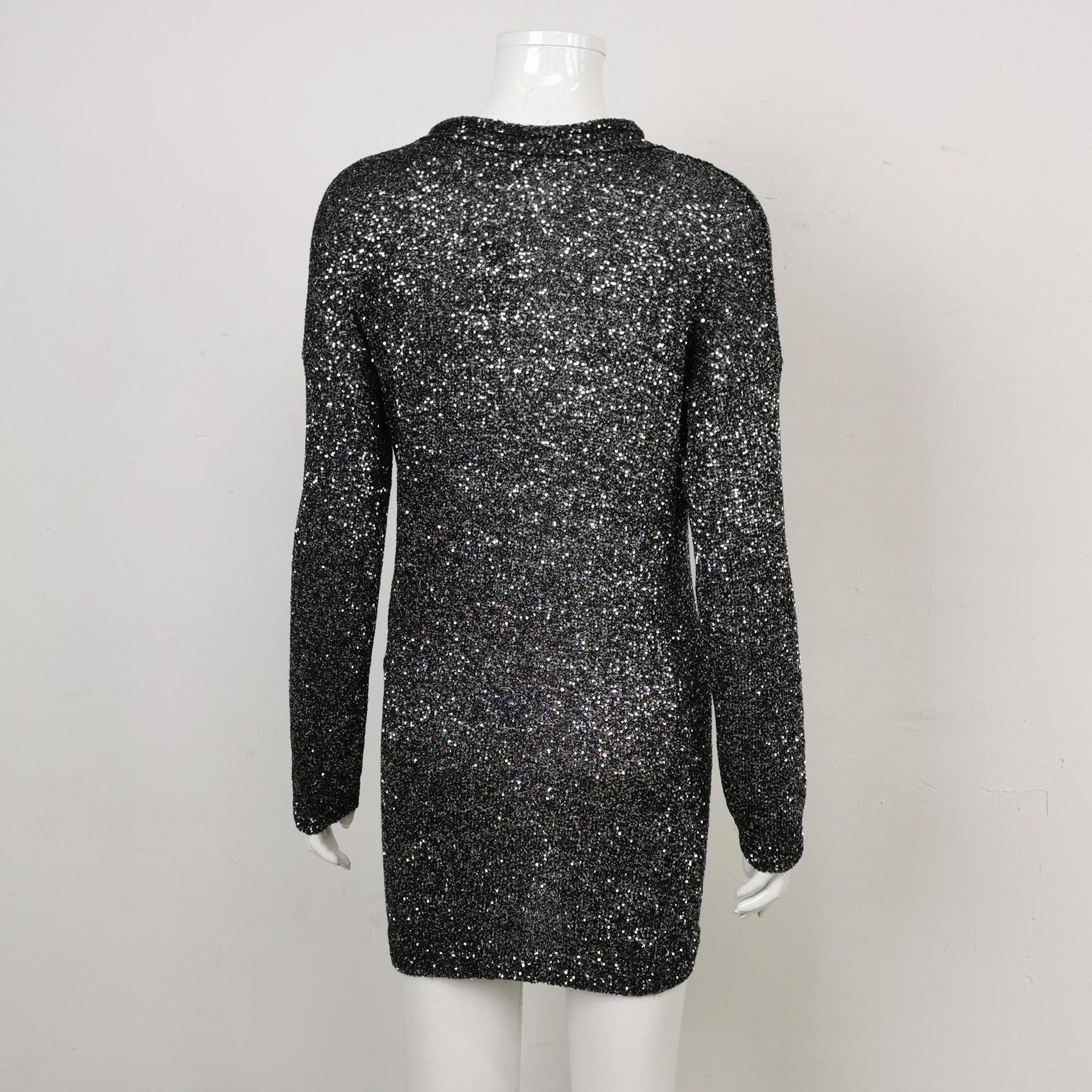Saint Laurent Paris Saint Laurent Black Sequined Long Sleeve Dress Size S / US 4 / IT 40 - 2 Thumbnail