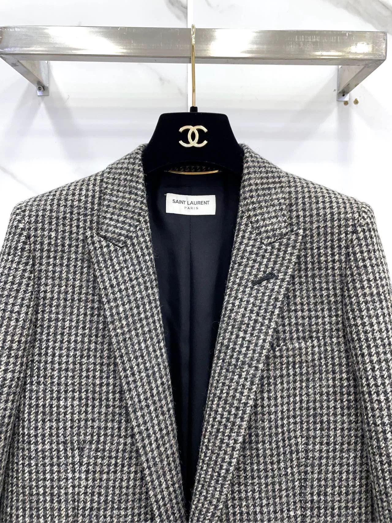 Saint Laurent Paris Saint Laurent Black Houndstooth Wool Blazer Size XXS / US 00 / IT 34 - 3 Thumbnail