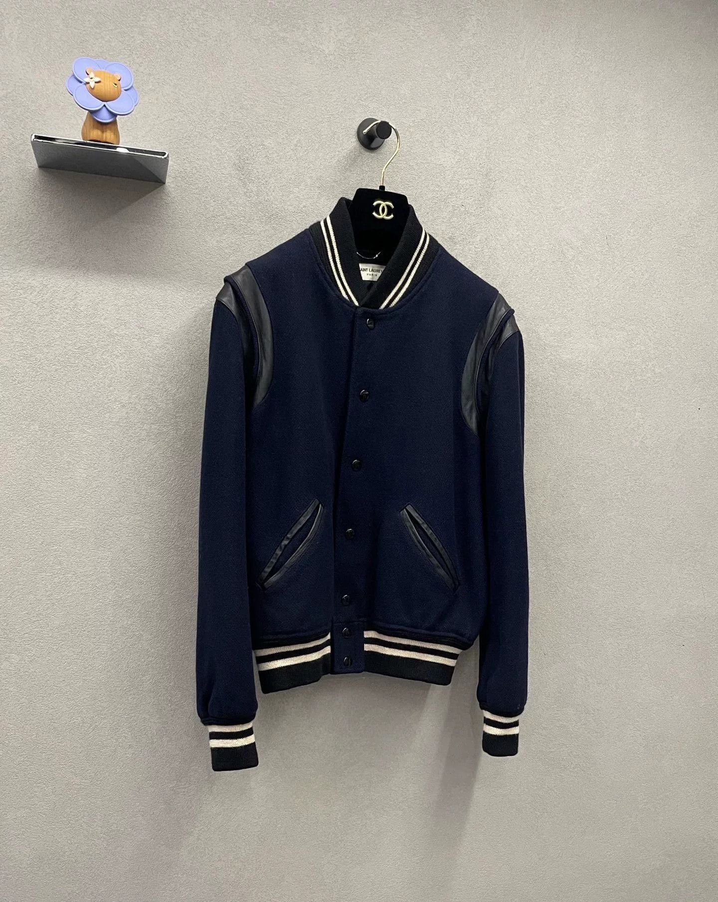 Saint Laurent Paris Saint Laurent Dark Blue Leather Sleeve Jacket Size US S / EU 44-46 / 1 - 3 Thumbnail
