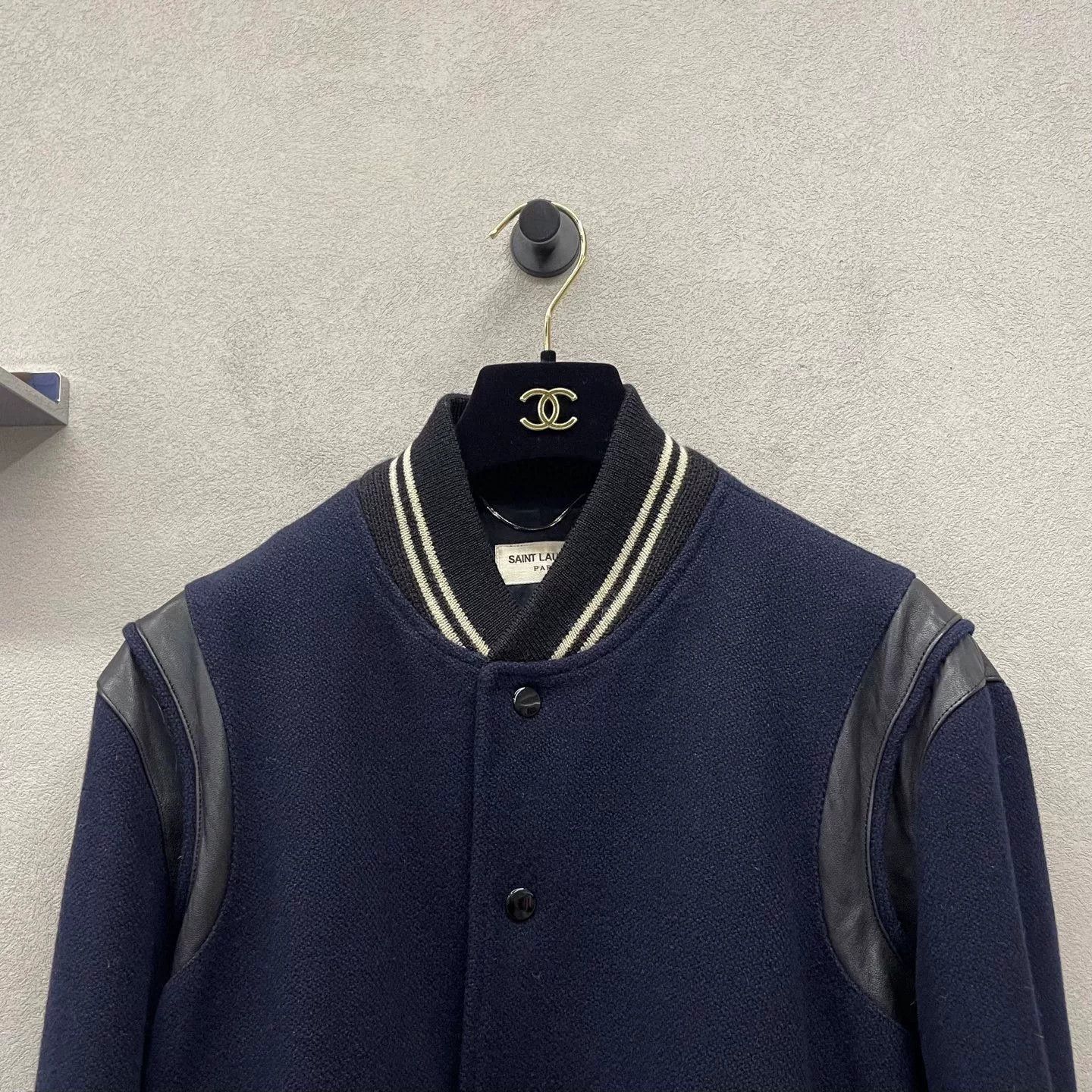 Saint Laurent Paris Saint Laurent Dark Blue Leather Sleeve Jacket Size US S / EU 44-46 / 1 - 4 Thumbnail