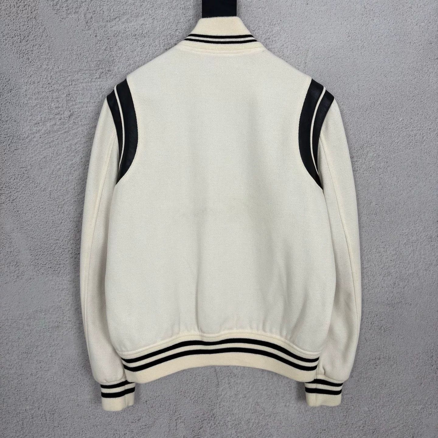 Saint Laurent Paris Saint Laurent Cream Leather Sleeves Varsity Jacket Size US M / EU 48-50 / 2 - 2 Thumbnail