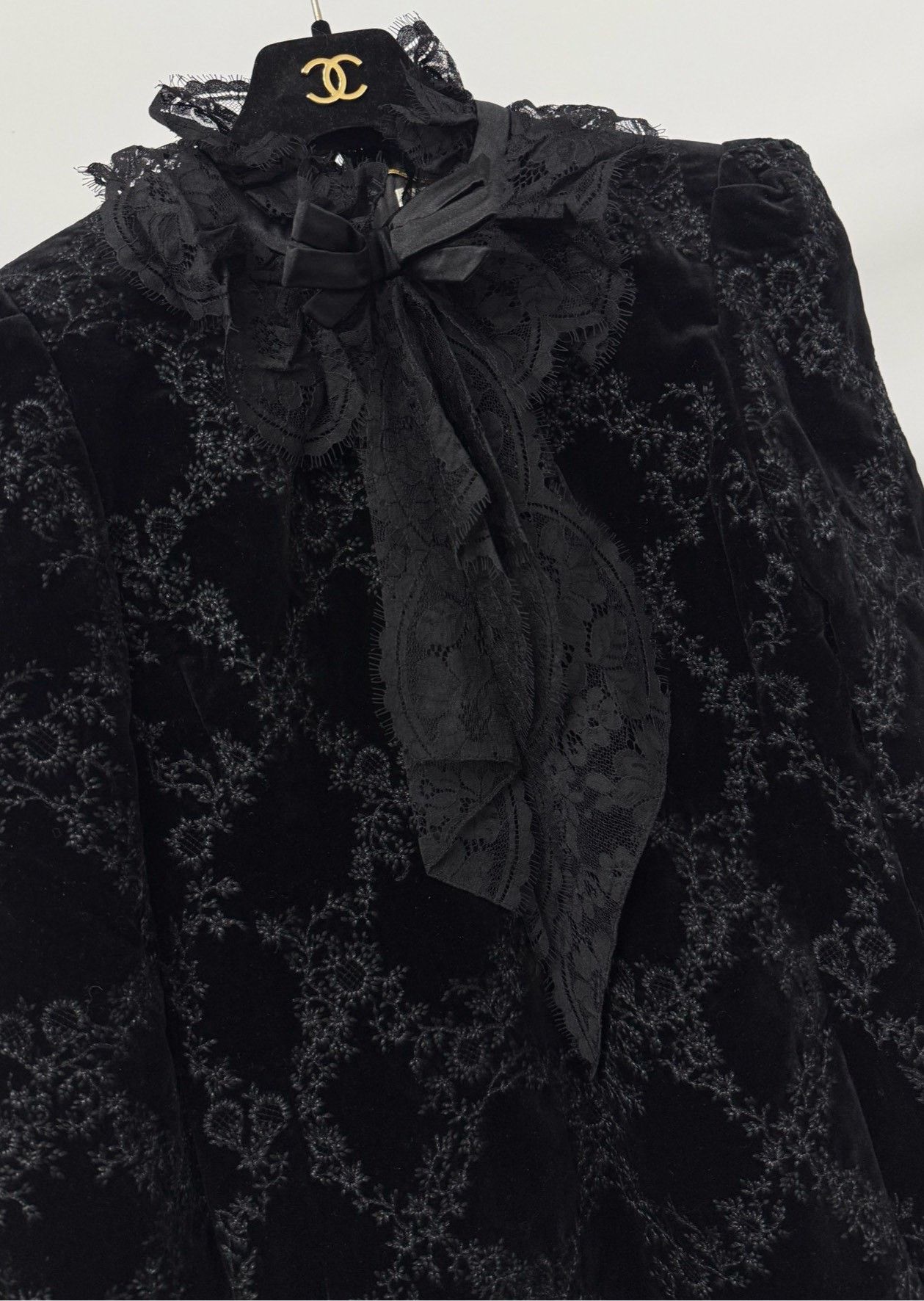 Saint Laurent Paris Saint Laurent Black Velvet Lace Bow Dress Size S / US 4 / IT 40 - 3 Thumbnail