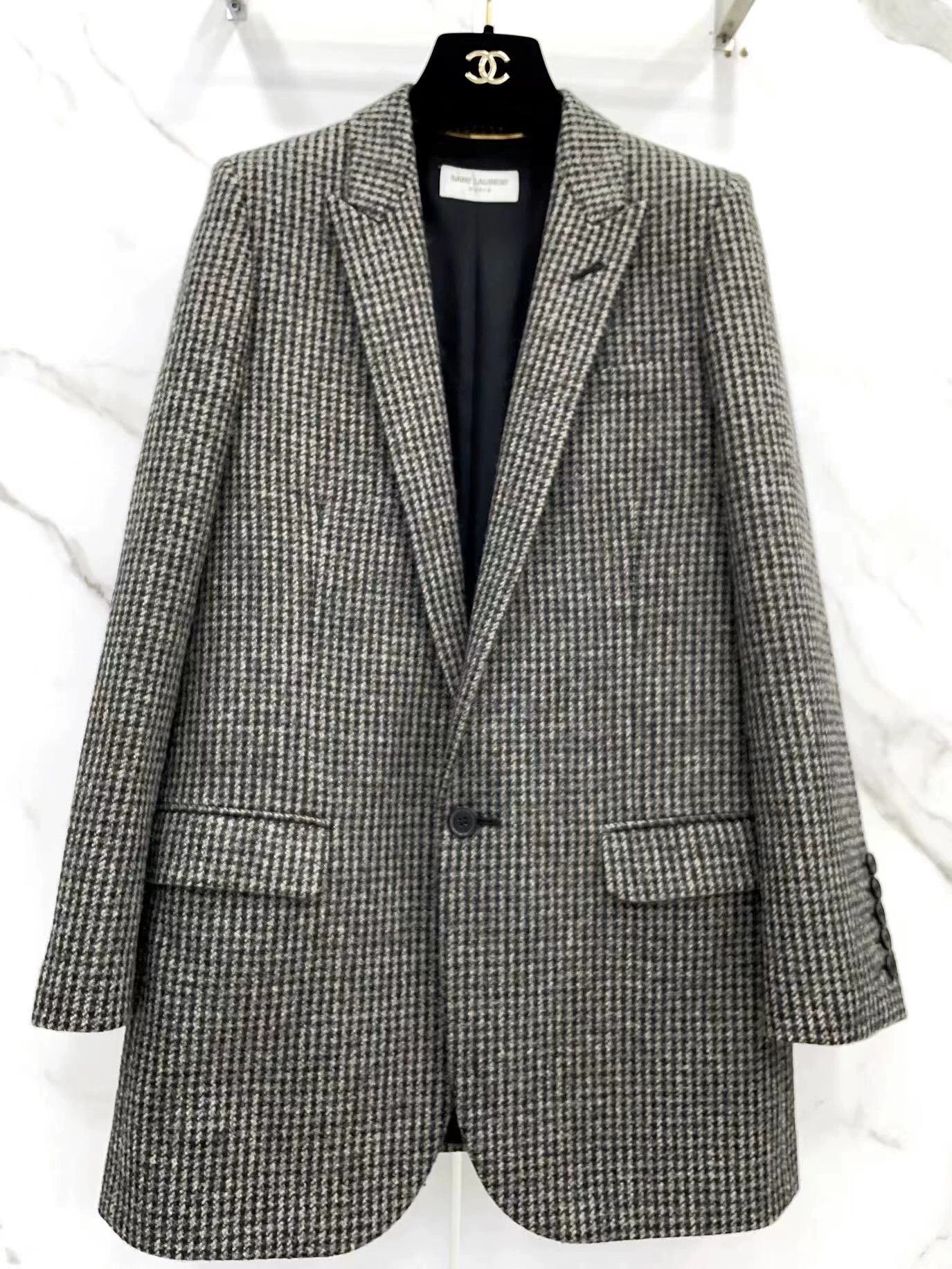 Saint Laurent Paris Saint Laurent Houndstooth Wool Blazer Size XXS / US 00 / IT 34 - 4 Thumbnail