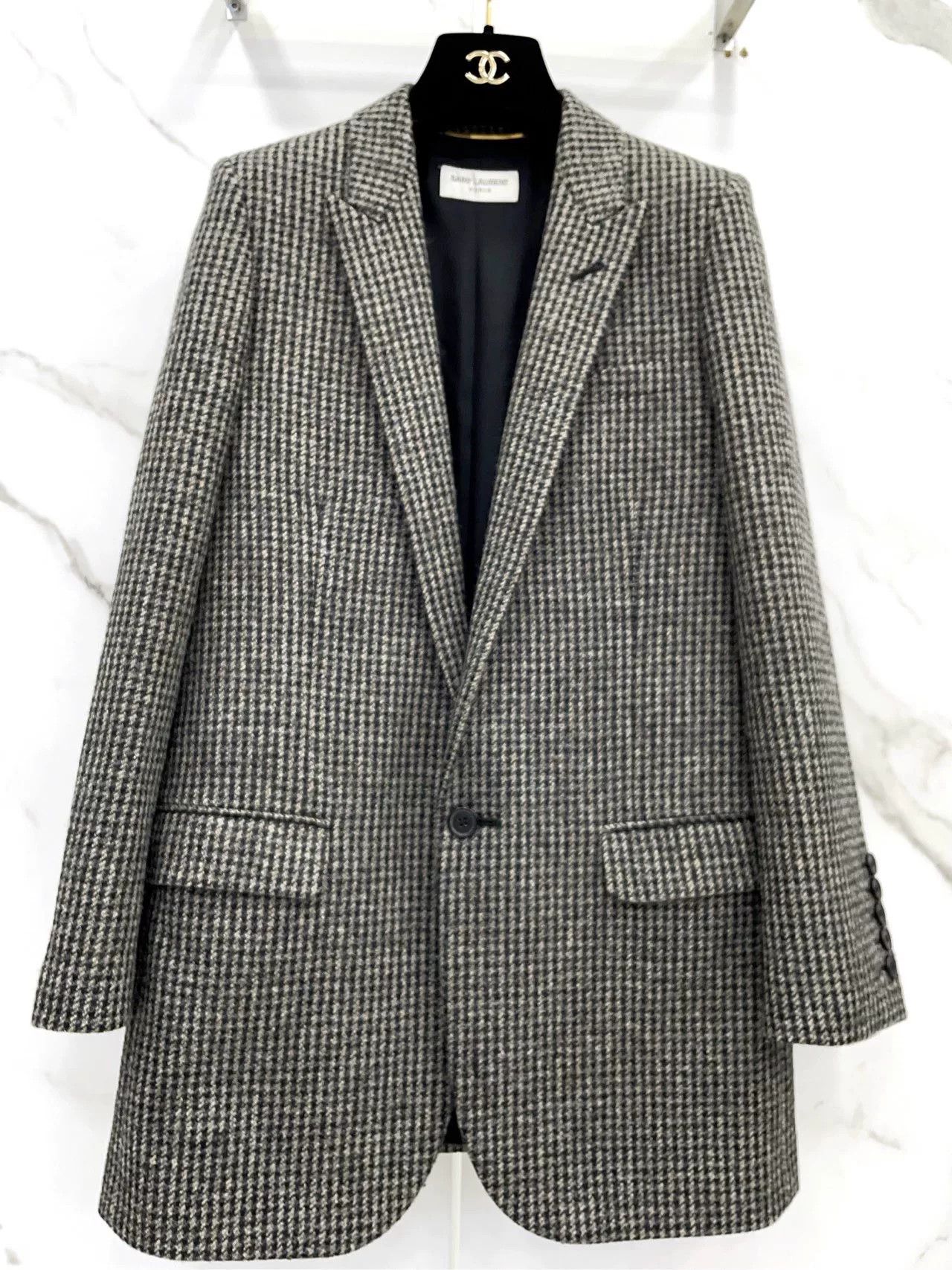Saint Laurent Paris SAINT LAURENT Black Houndstooth Wool Blazer Size XXS / US 00 / IT 34 - 4 Thumbnail