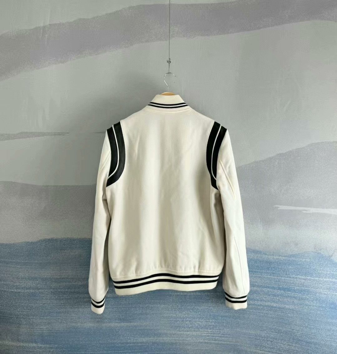 Saint Laurent Paris Saint Laurent White Leather Sleeves Baseball Jacket Size US M / EU 48-50 / 2 - 3 Thumbnail