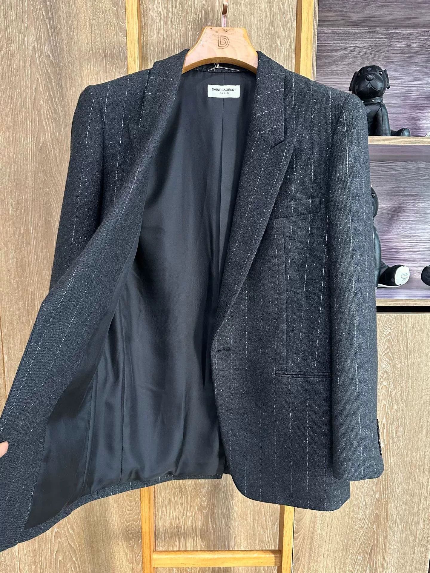 Saint Laurent Paris Saint Laurent Dark Gray Metallic Blazer Size US M / EU 48-50 / 2 - 3 Thumbnail