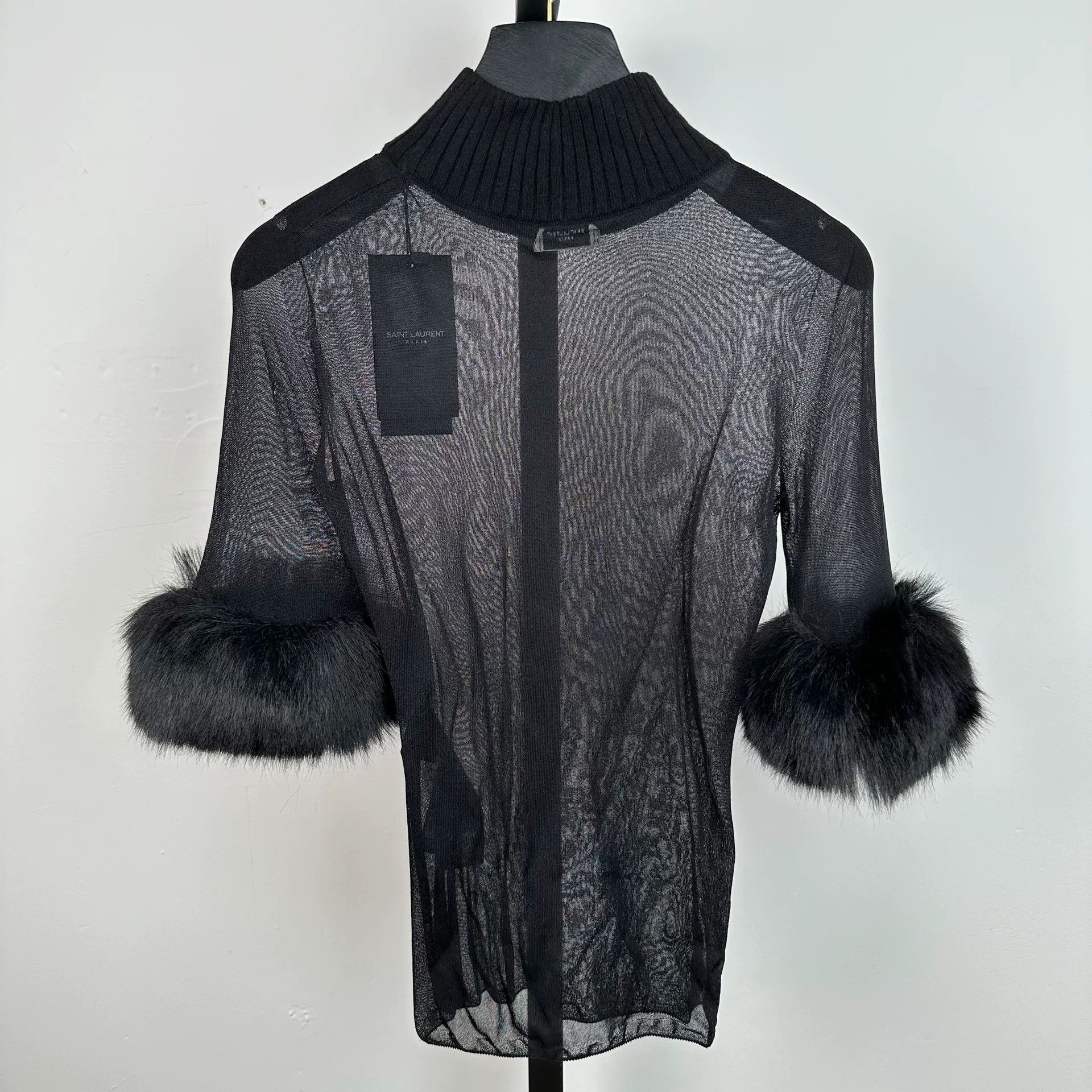 Saint Laurent Paris Saint Laurent Black Mesh Fur Cuff Top Size S / US 4 / IT 40 - 3 Thumbnail