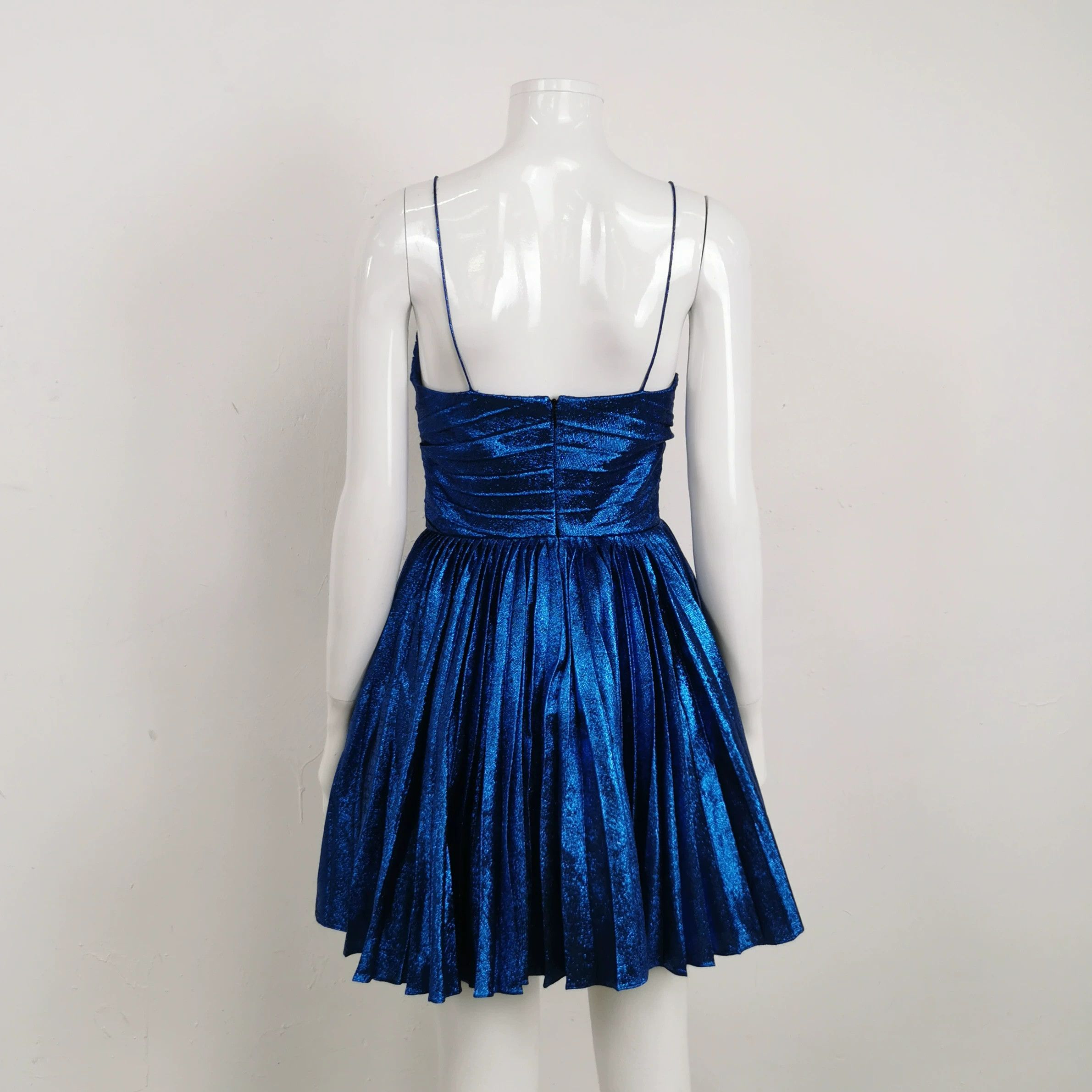 Saint Laurent Paris Saint Laurent Blue Pleated Silk Blend Dress Size XS / US 0-2 / IT 36-38 - 2 Thumbnail