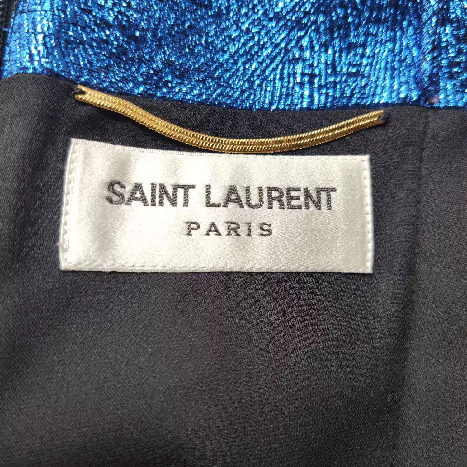Saint Laurent Paris Saint Laurent Blue Pleated Silk Blend Dress Size XS / US 0-2 / IT 36-38 - 3 Thumbnail