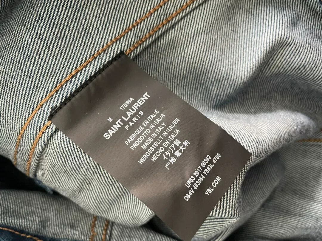 Saint Laurent Paris Saint Laurent Embroidered Distressed Denim Jacket Size US M / EU 48-50 / 2 - 8 Thumbnail