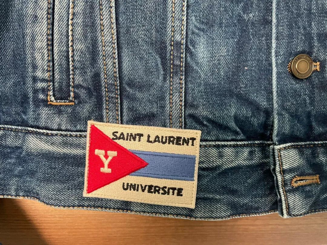 Saint Laurent Paris Saint Laurent Embroidered Distressed Denim Jacket Size US M / EU 48-50 / 2 - 4 Thumbnail