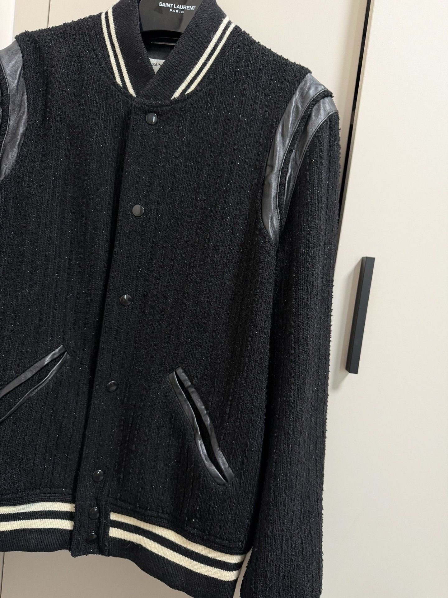 Saint Laurent Paris Saint Laurent Wool Leather Sleeve Jacket Size US L / EU 52-54 / 3 - 3 Thumbnail